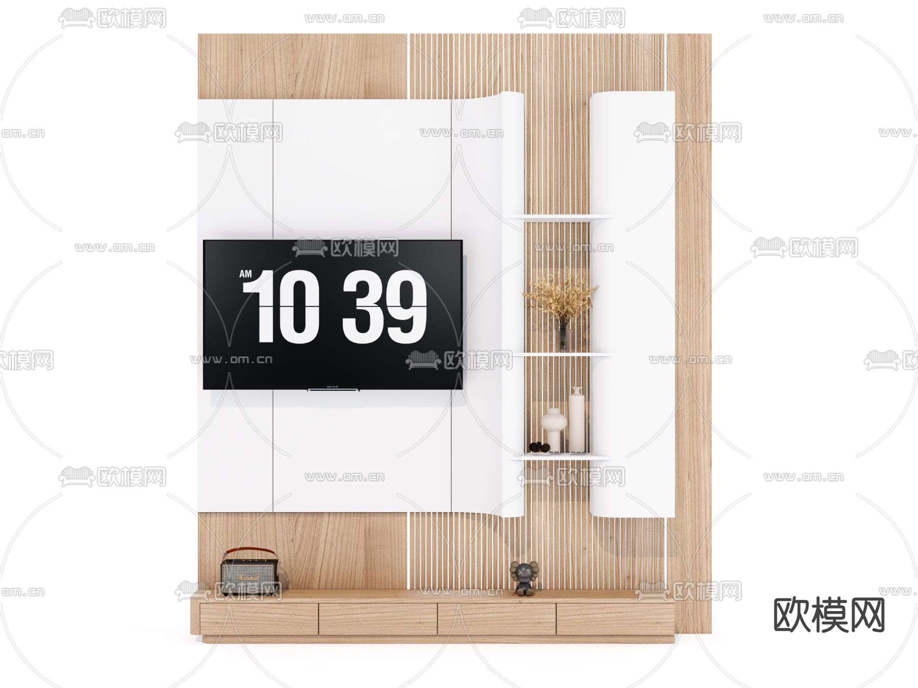 现代电视背景墙柜su模型下载（渲染图3）