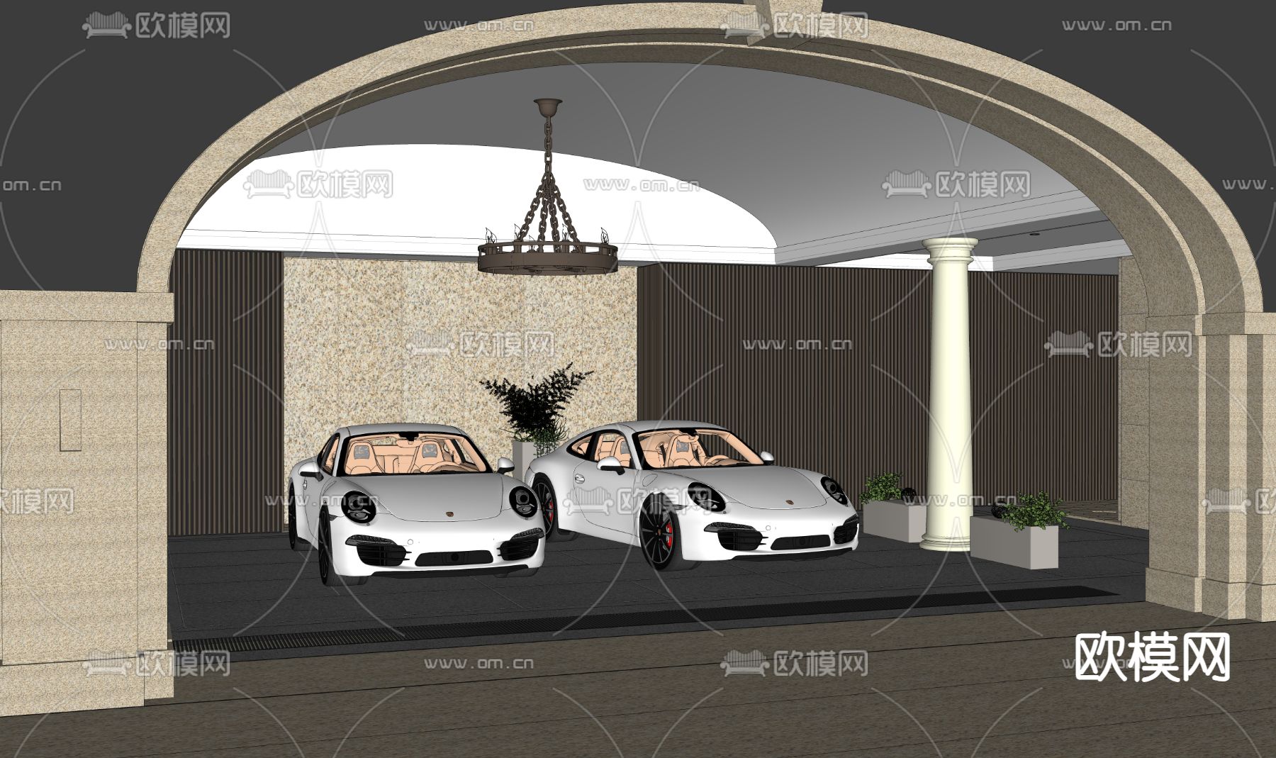 现代地下车库 车库su模型下载（渲染图1）