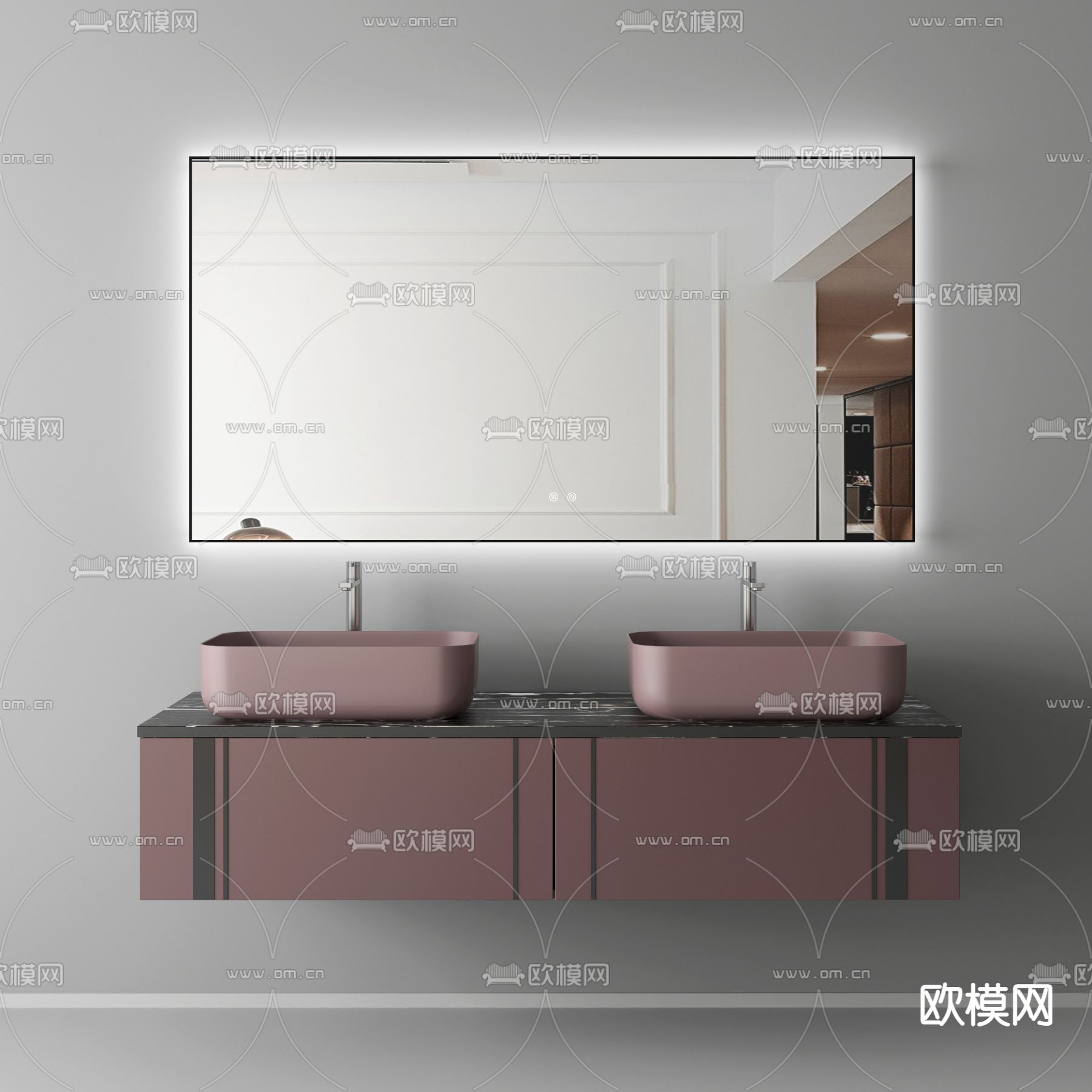 现代浴室柜 双盆洗手台 洗手盆3d模型下载