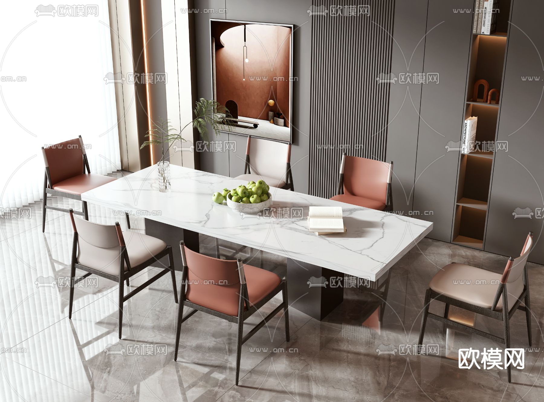 长条餐桌椅3d模型下载