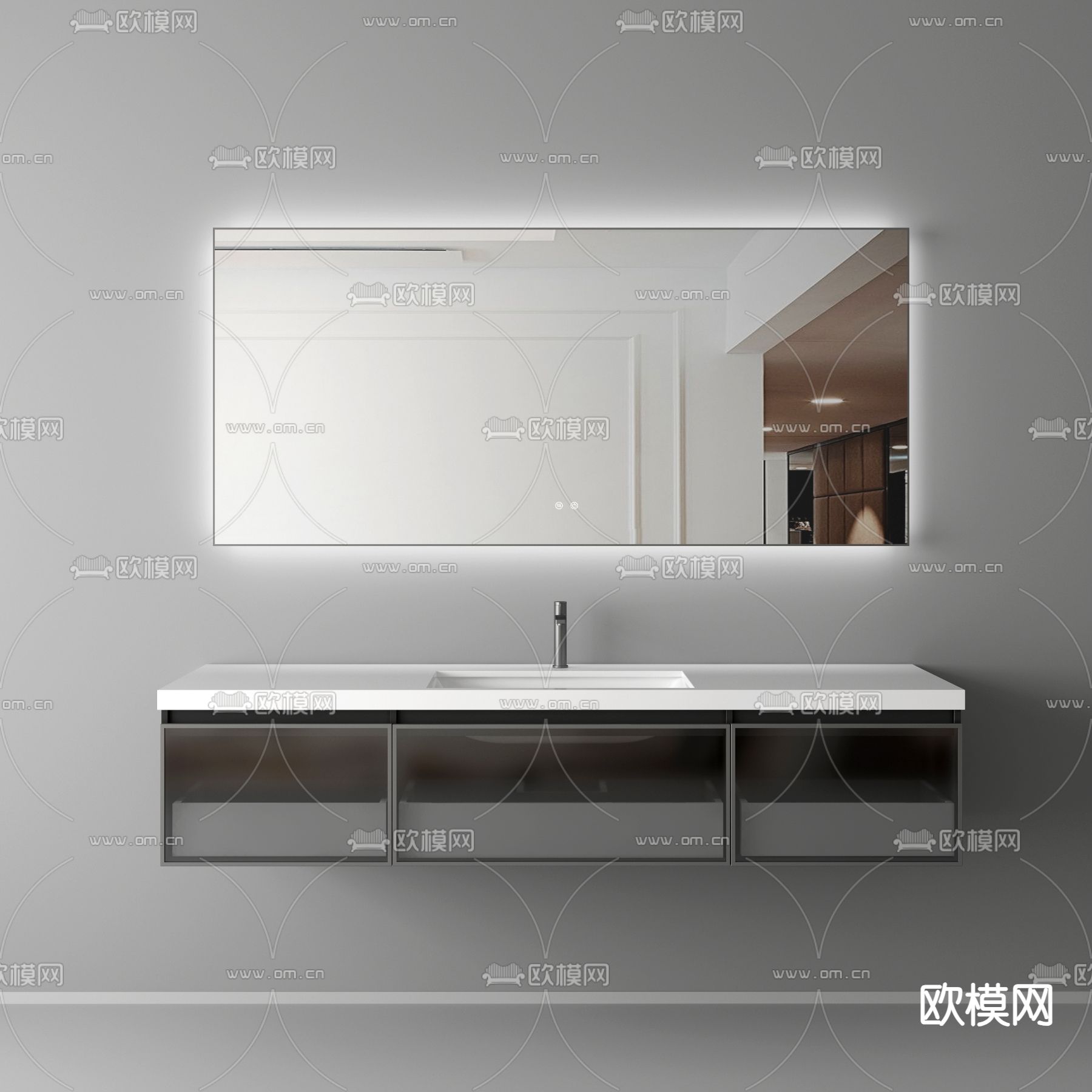 高级灰卫浴柜 浴室柜 洗手台3d模型下载