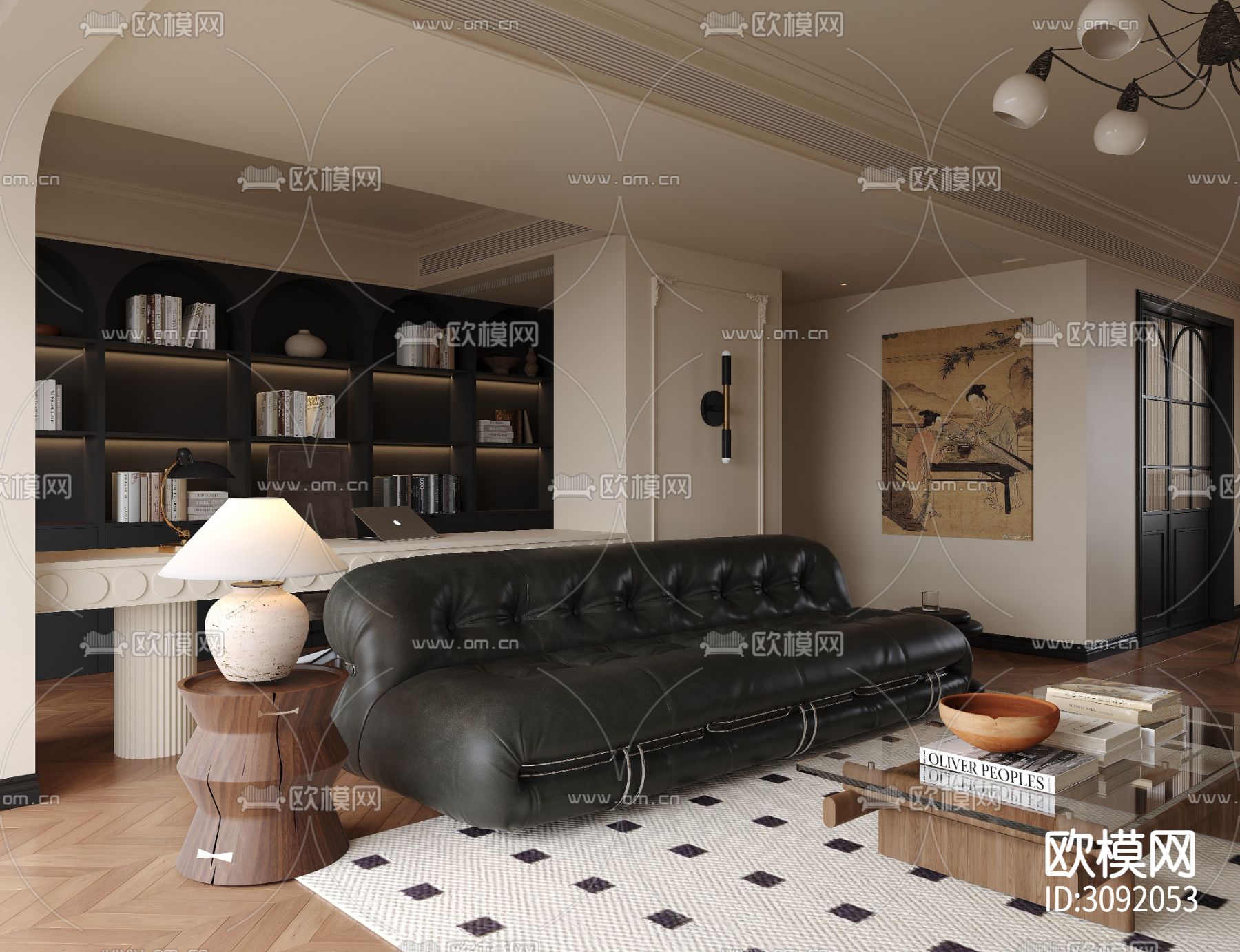 中古风客餐厅装修效果图下载（渲染图7）