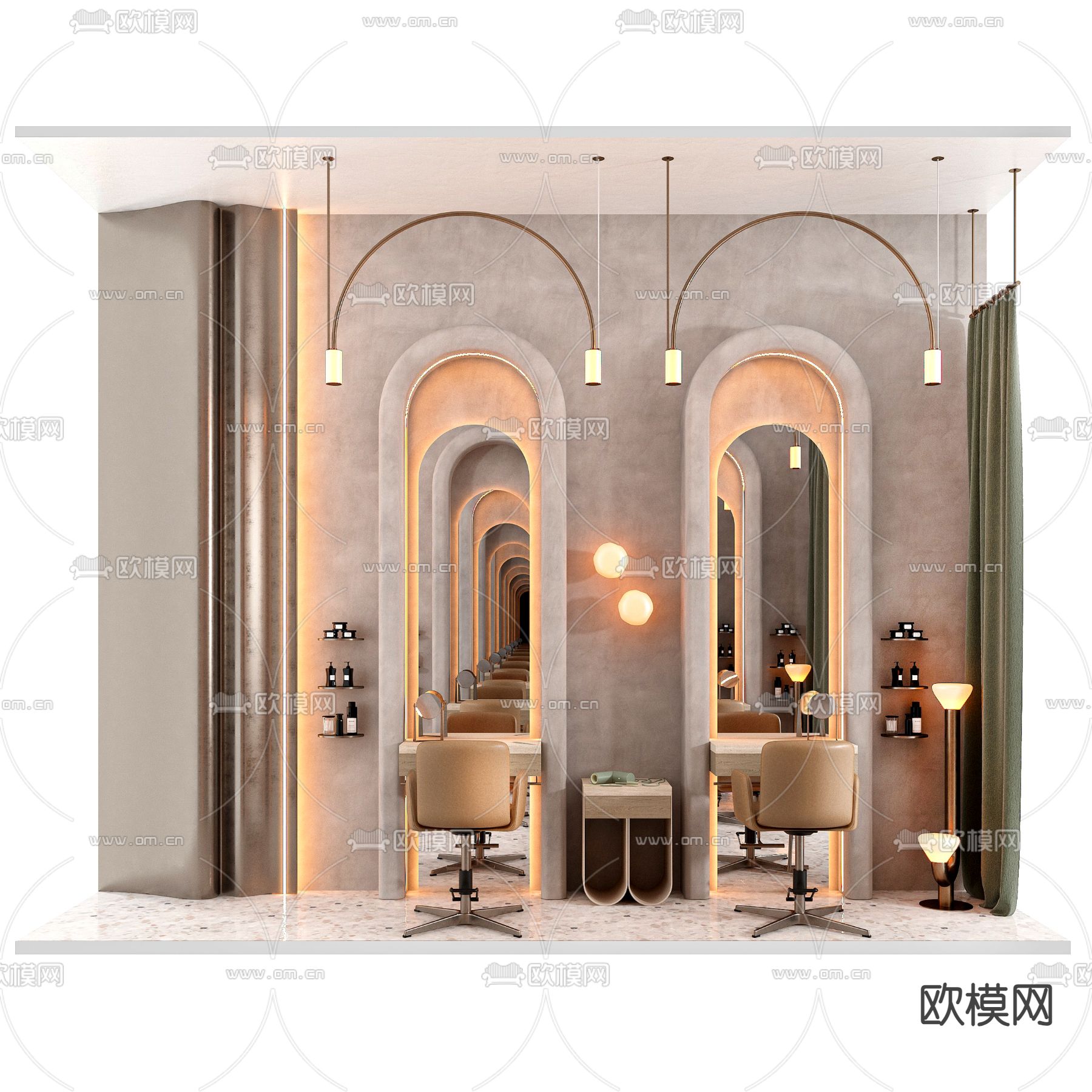 侘寂风理发店 理发设备3d模型下载（渲染图1）