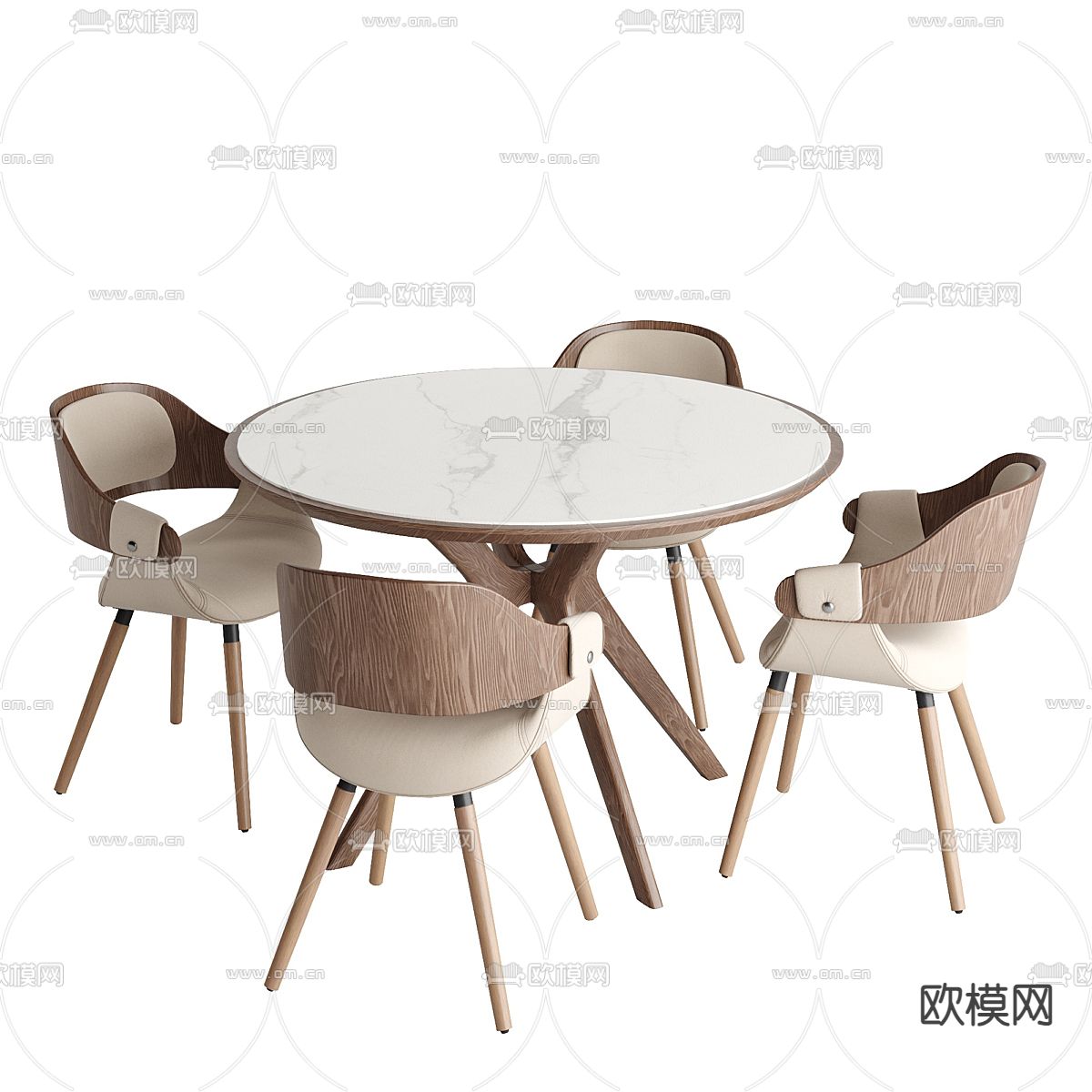 圆形餐桌椅3d模型下载