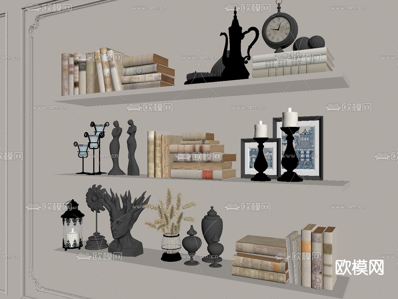 简欧装饰品 摆件 书本 雕塑su模型下载（渲染图1）