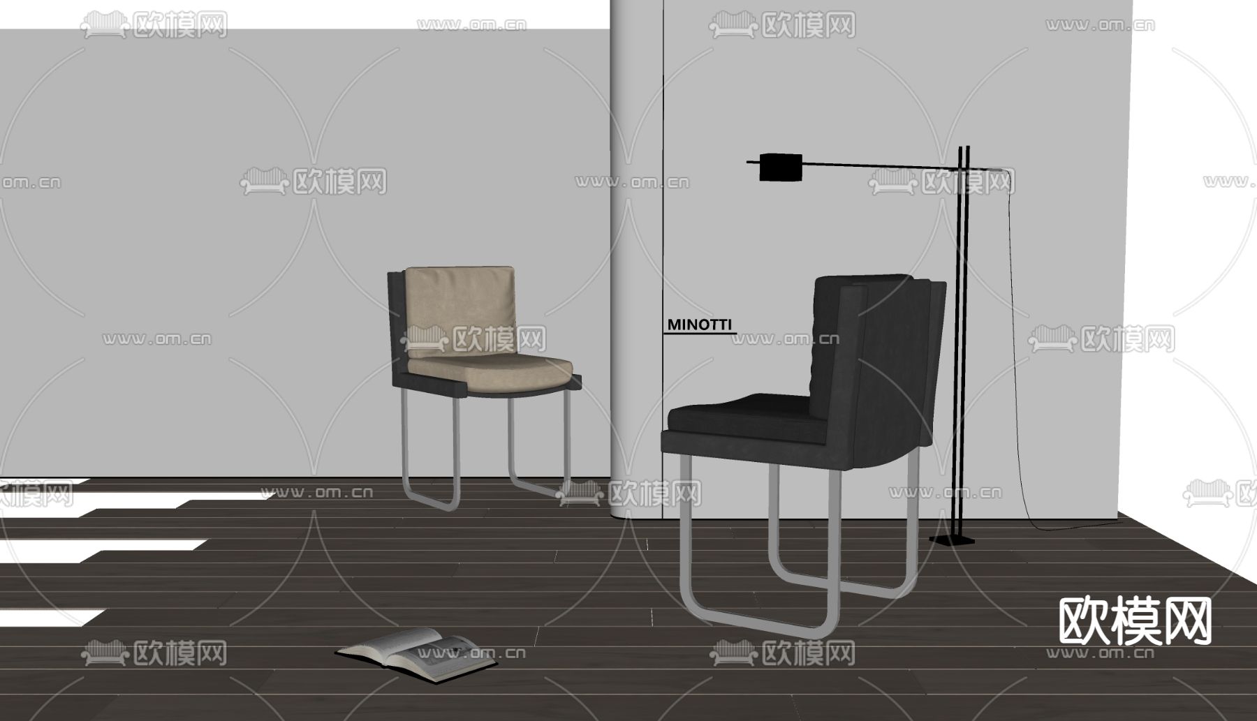 minotti 餐椅 单人椅 休闲椅su模型下载（渲染图1）