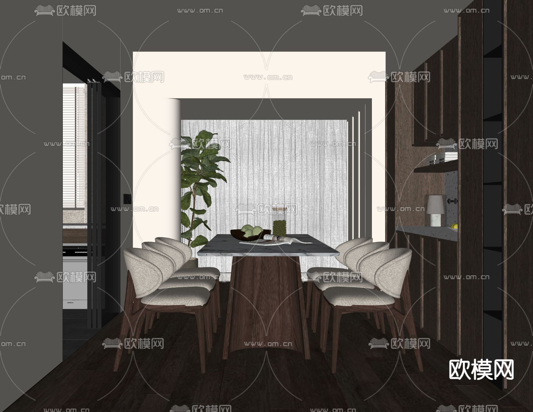 现代餐厅su模型下载（渲染图1）