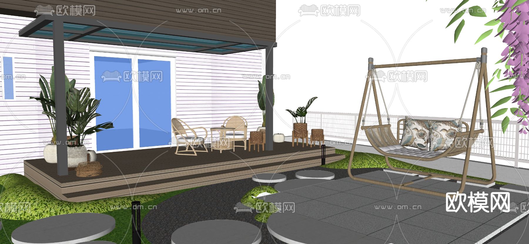 现代别墅园林 景观庭院su模型下载（渲染图3）