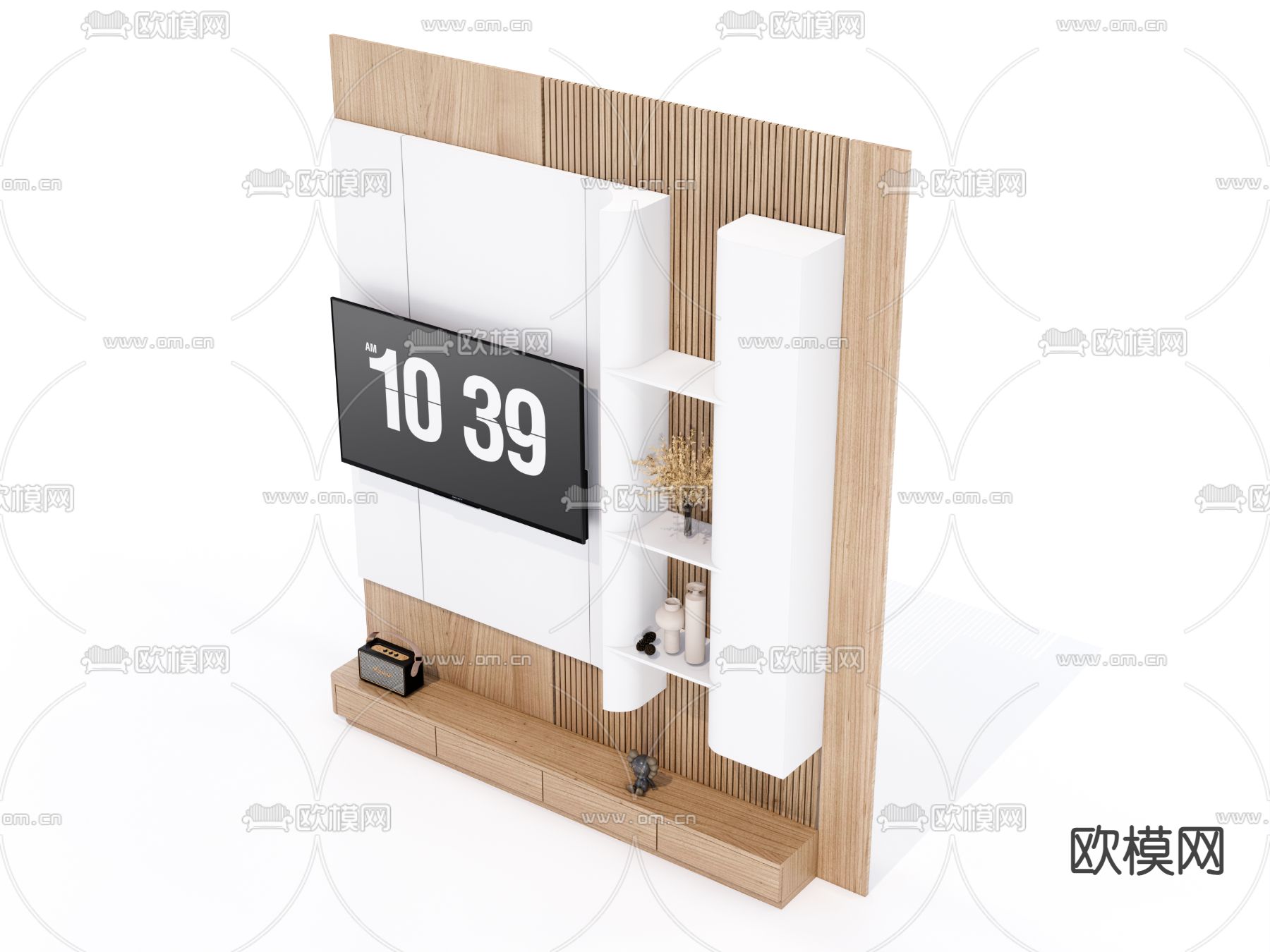 现代电视背景墙柜su模型下载（渲染图2）