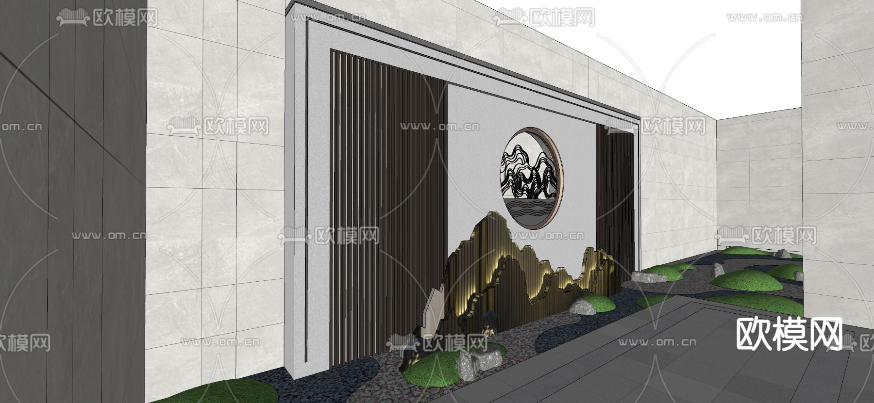 新中式别墅园林 景观庭院su模型下载（渲染图2）
