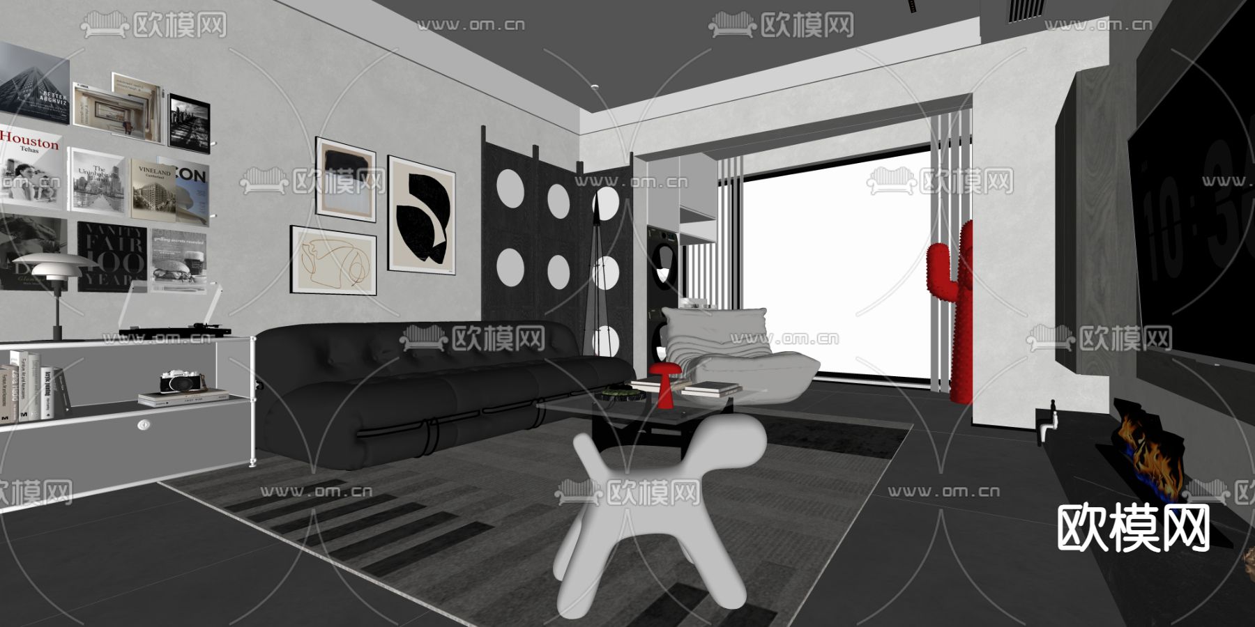 现代客厅su模型下载（渲染图1）