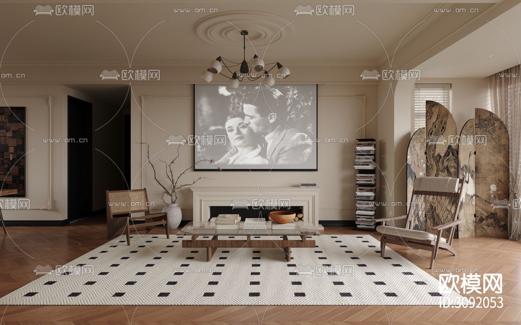 中古风客餐厅装修效果图下载（渲染图5）