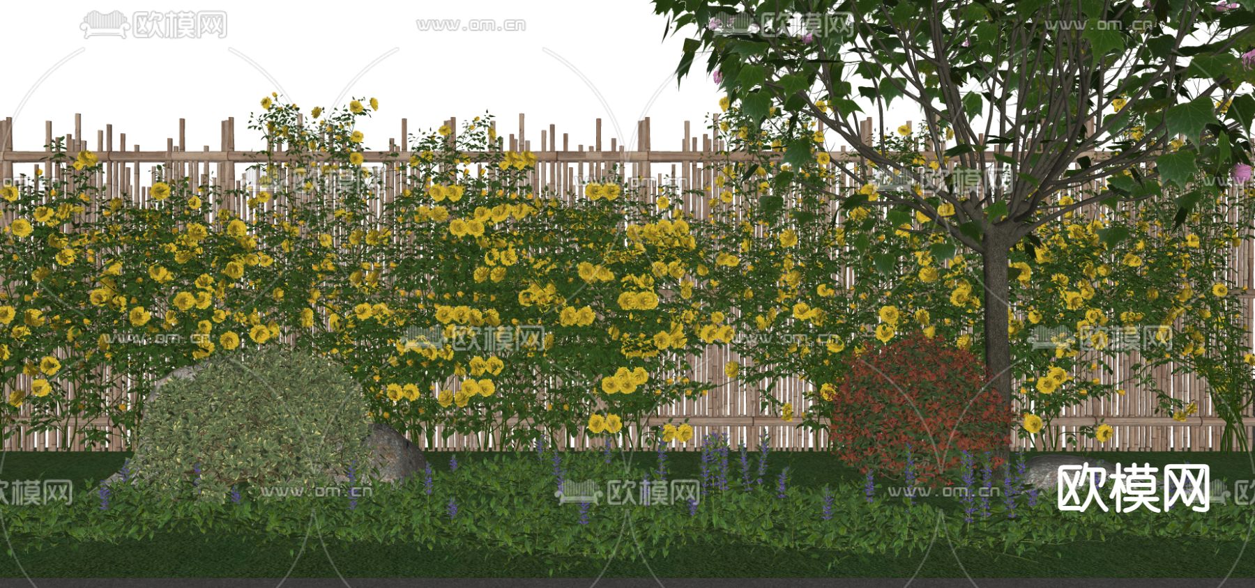 篱笆 花墙 园林 植物su模型下载（渲染图1）