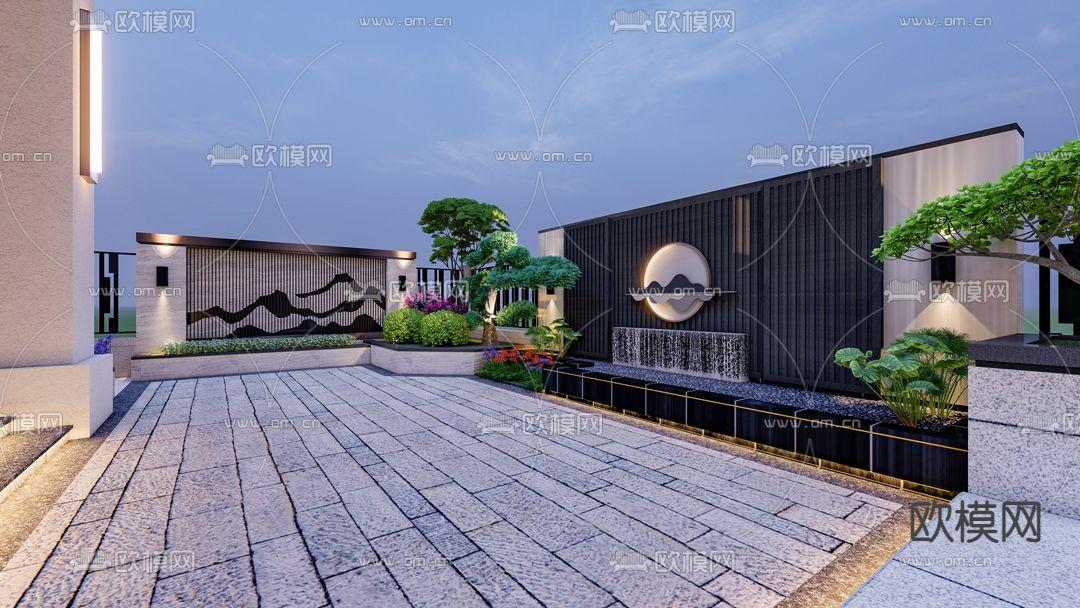 新中式别墅园林 景观庭院su模型下载（渲染图5）