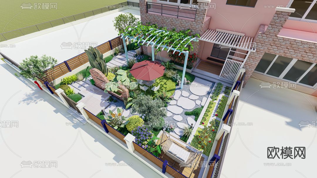 现代别墅园林 景观庭院su模型下载（渲染图8）