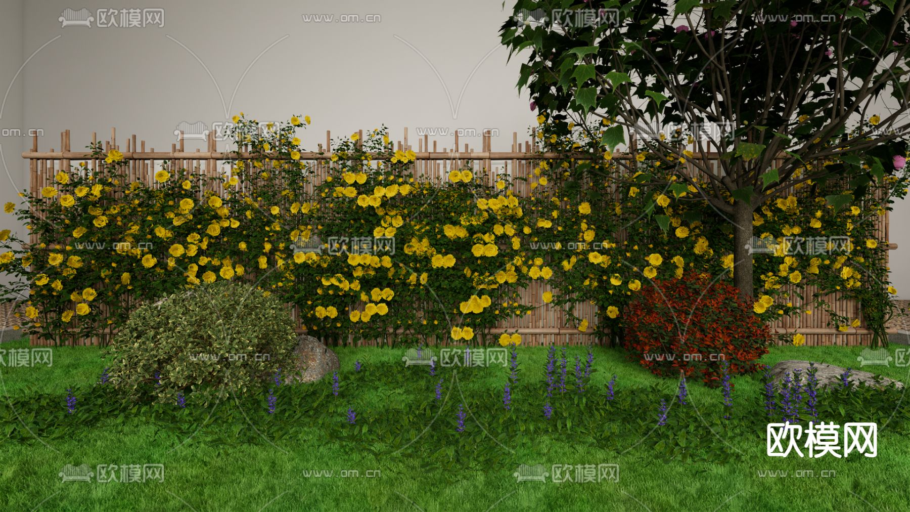 篱笆 花墙 园林 植物su模型下载（渲染图2）