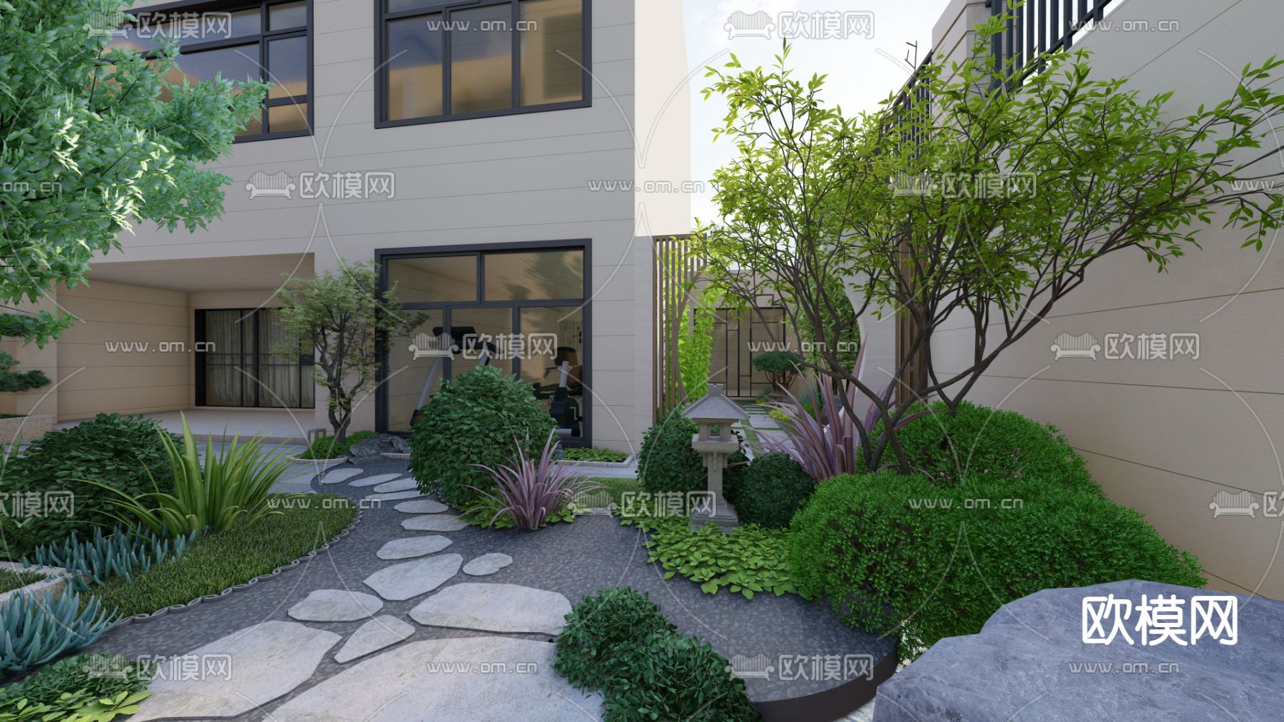 新中式别墅园林 景观庭院su模型下载（渲染图7）