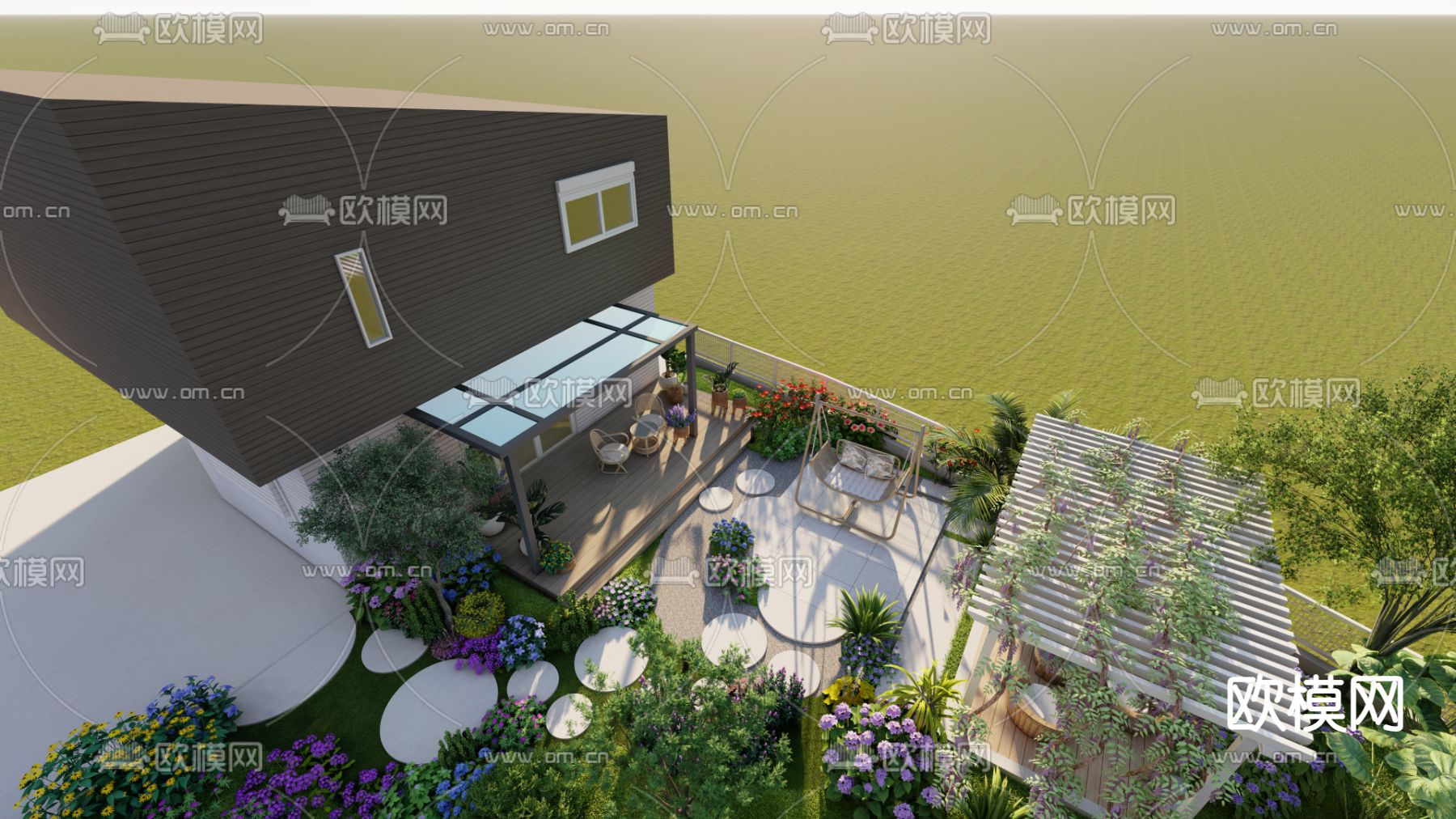 现代别墅园林 景观庭院su模型下载（渲染图7）