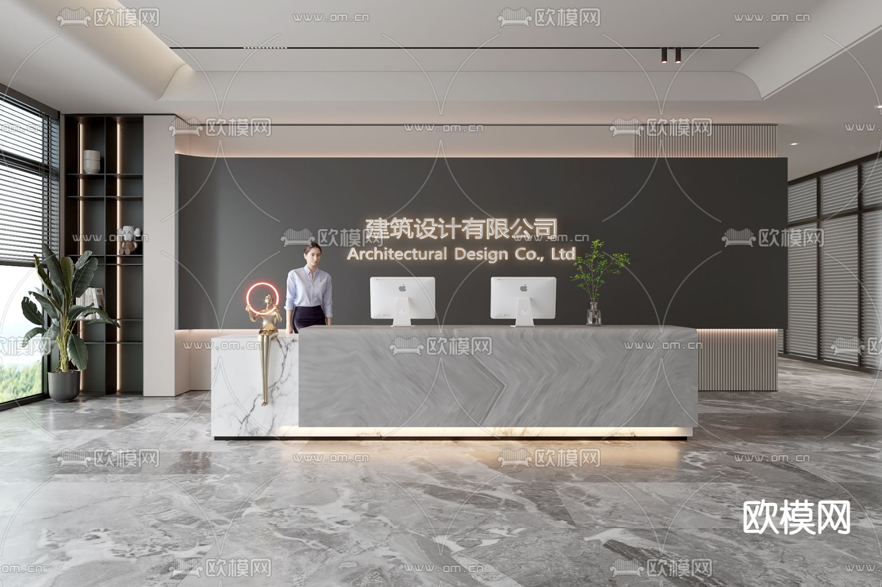 办公室前台 服务台3d模型下载