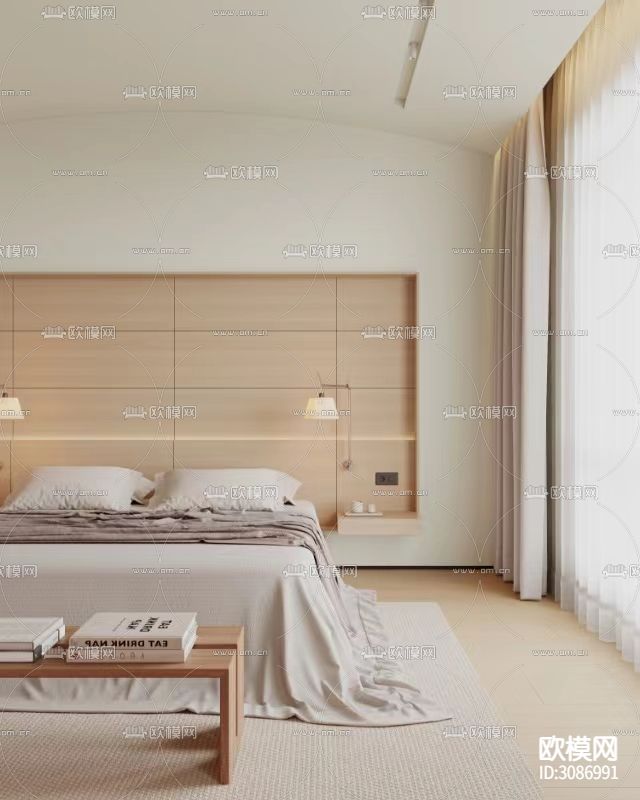 原木风卧室 主卧 主人房装修效果图下载（渲染图6）