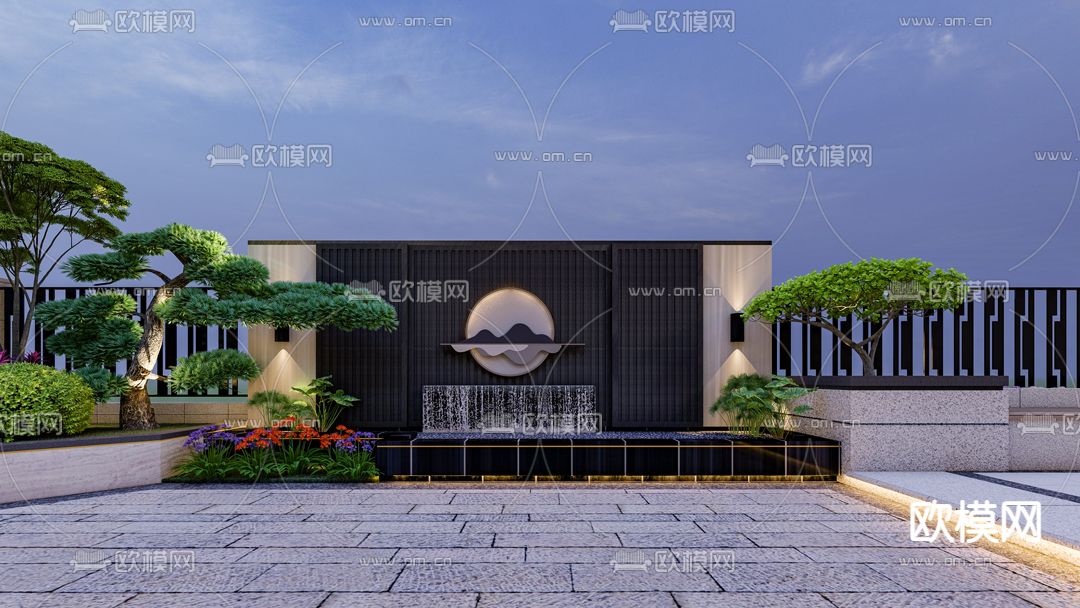 新中式别墅园林 景观庭院su模型下载（渲染图2）