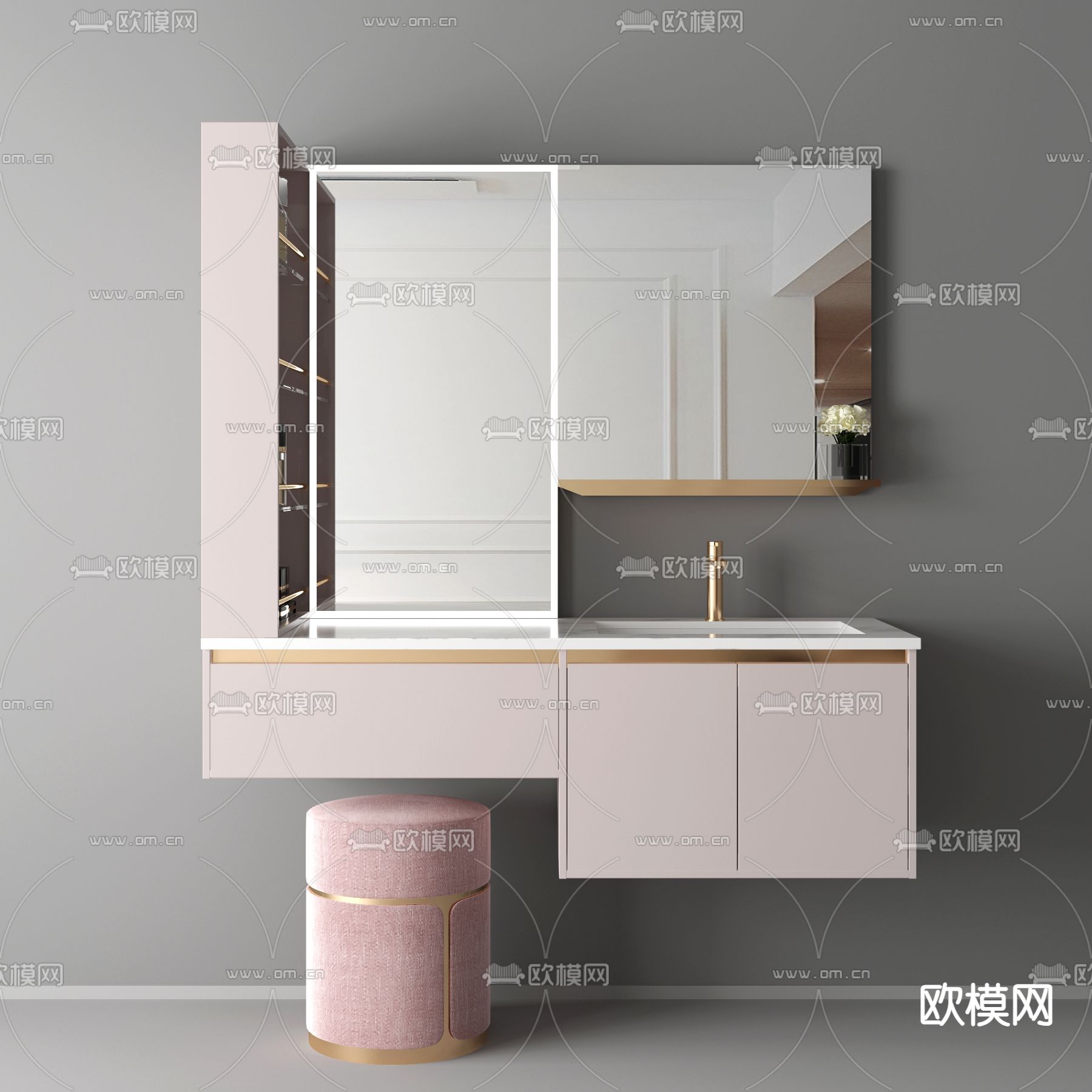 轻奢浴室柜 洗手台 洗手盆3d模型下载