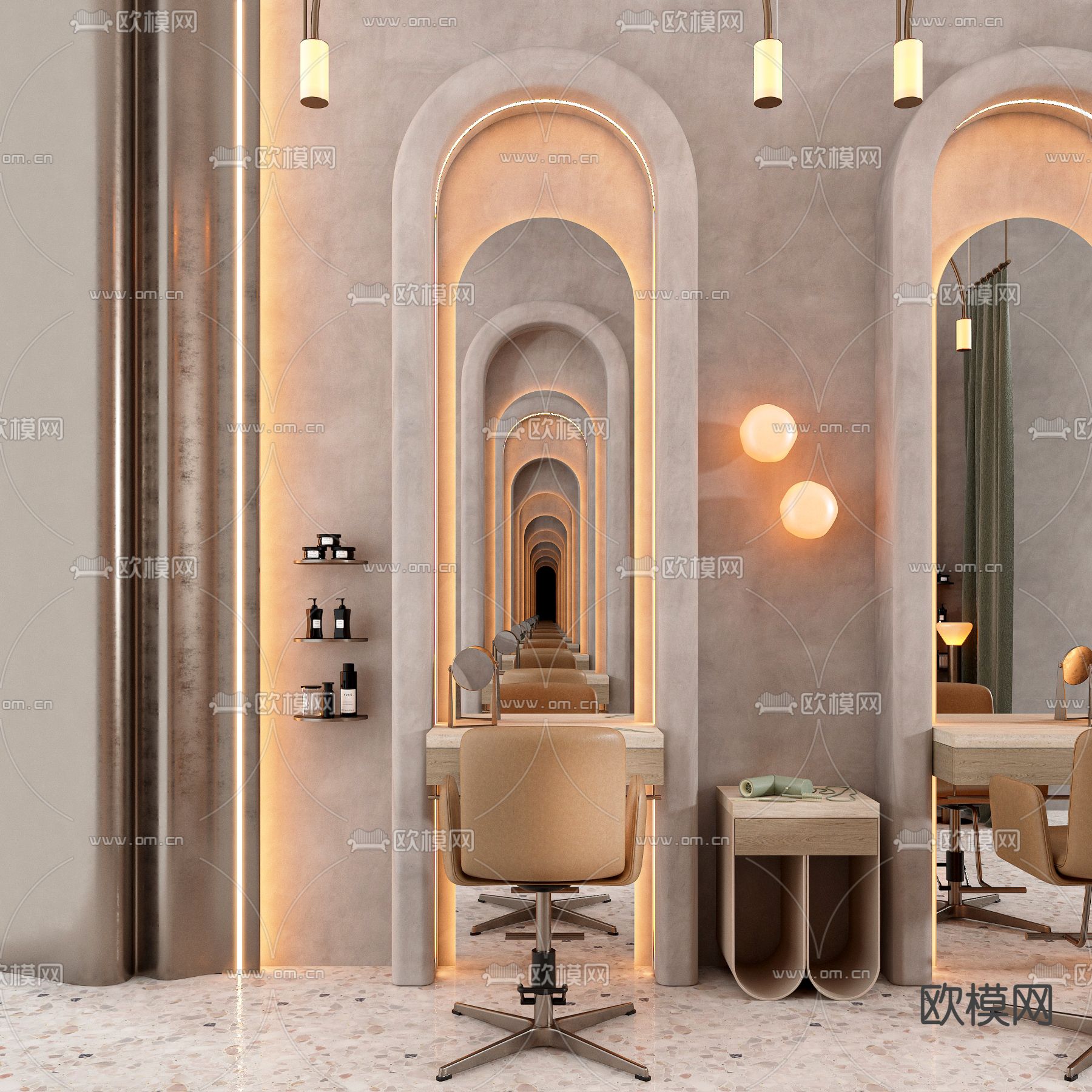 侘寂风理发店 理发设备3d模型下载（渲染图2）