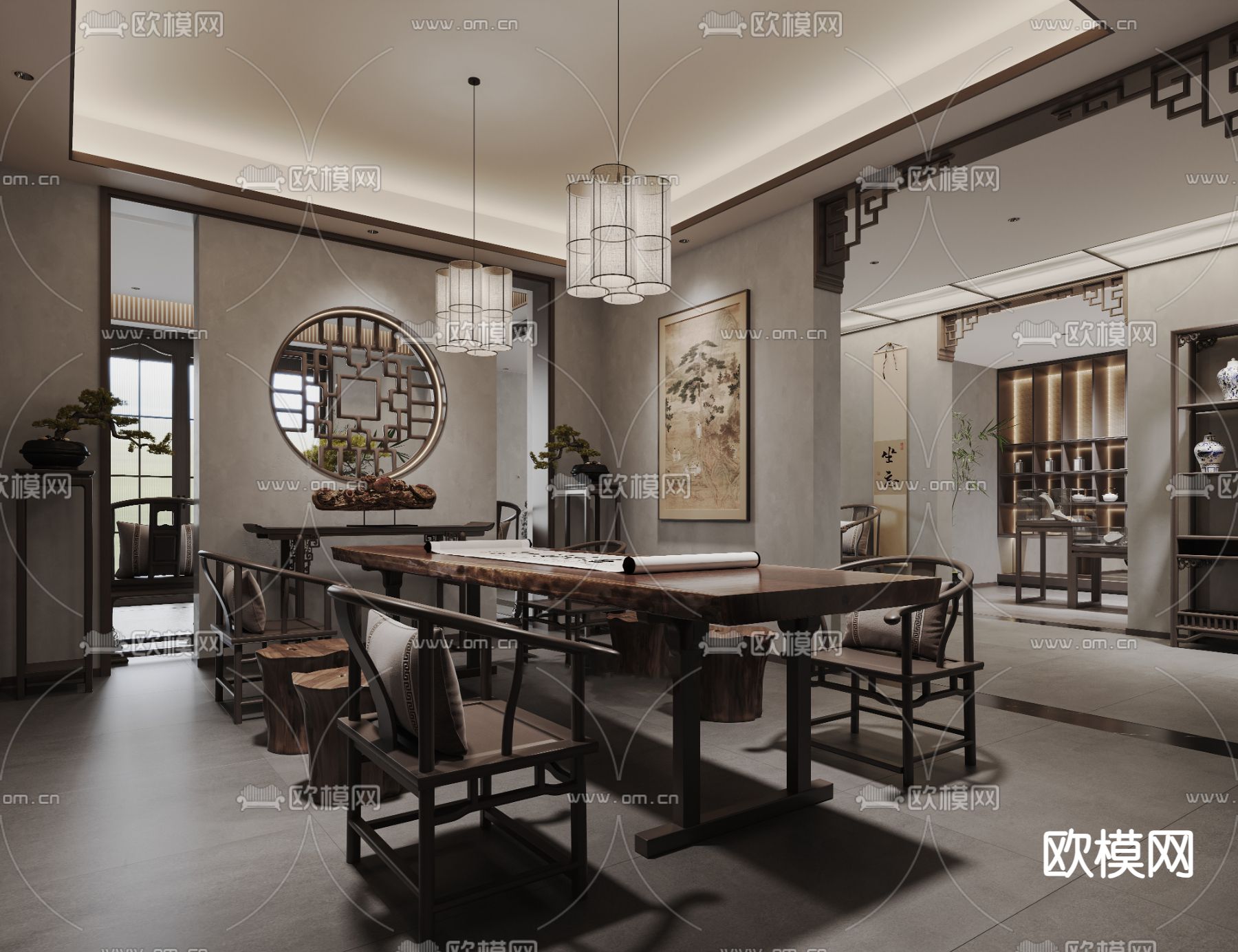 新中式茶楼 茶馆3d模型下载（渲染图7）