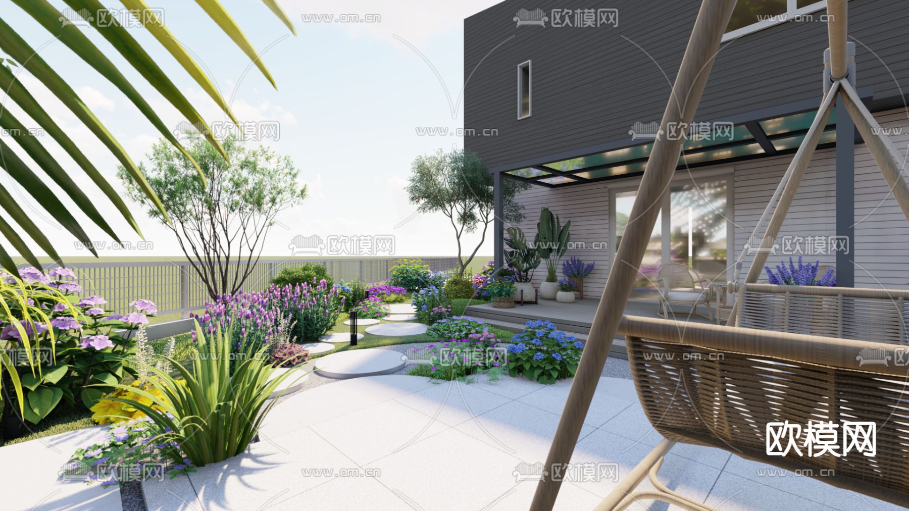 现代别墅园林 景观庭院su模型下载（渲染图5）