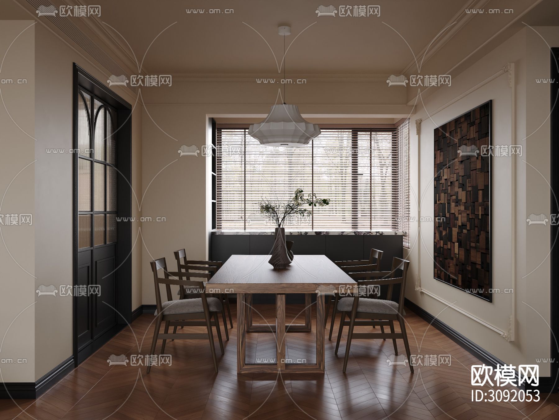 中古风客餐厅装修效果图下载（渲染图4）