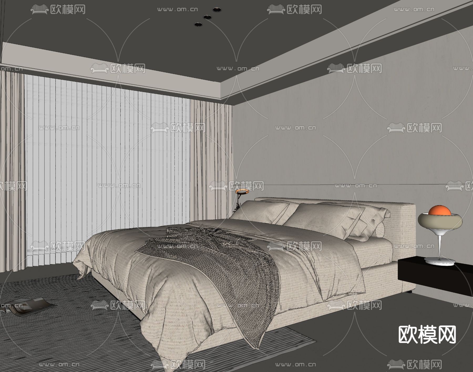 侘寂卧室su模型下载（渲染图1）