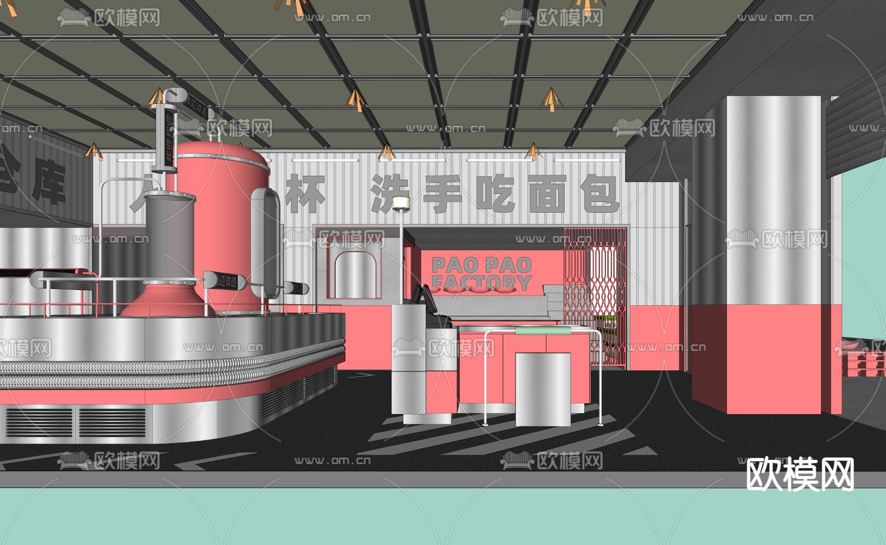 工业风面包啤酒作坊 售卖区su模型下载（渲染图1）