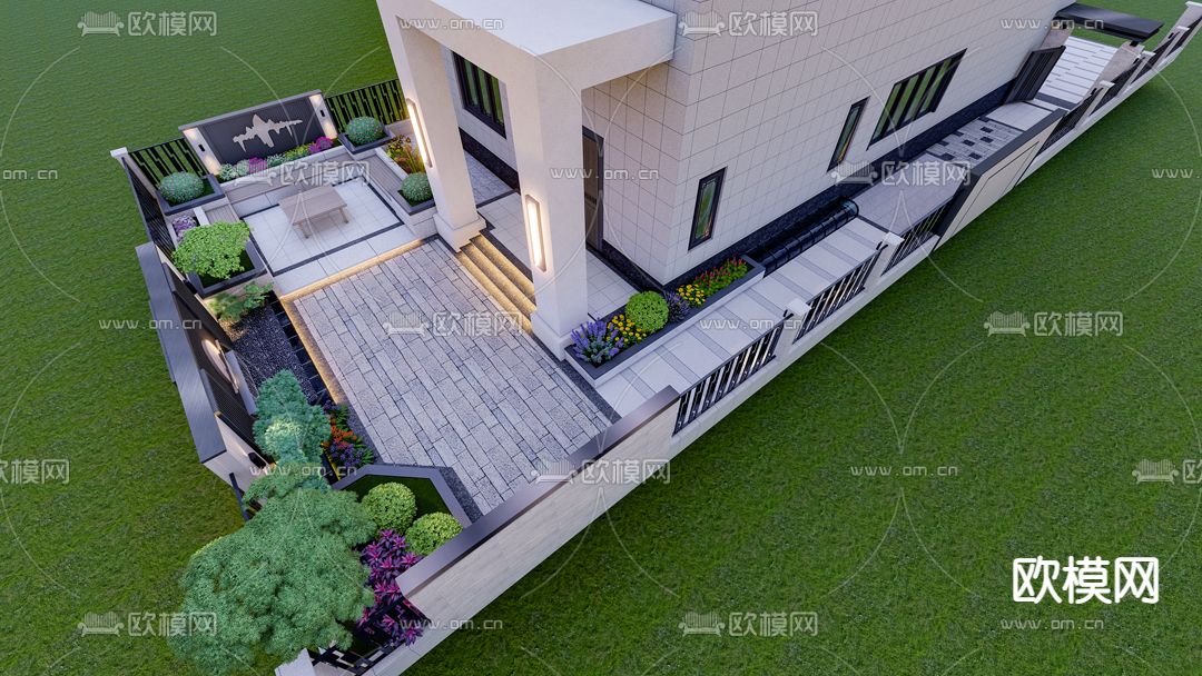 新中式别墅园林 景观庭院su模型下载（渲染图6）