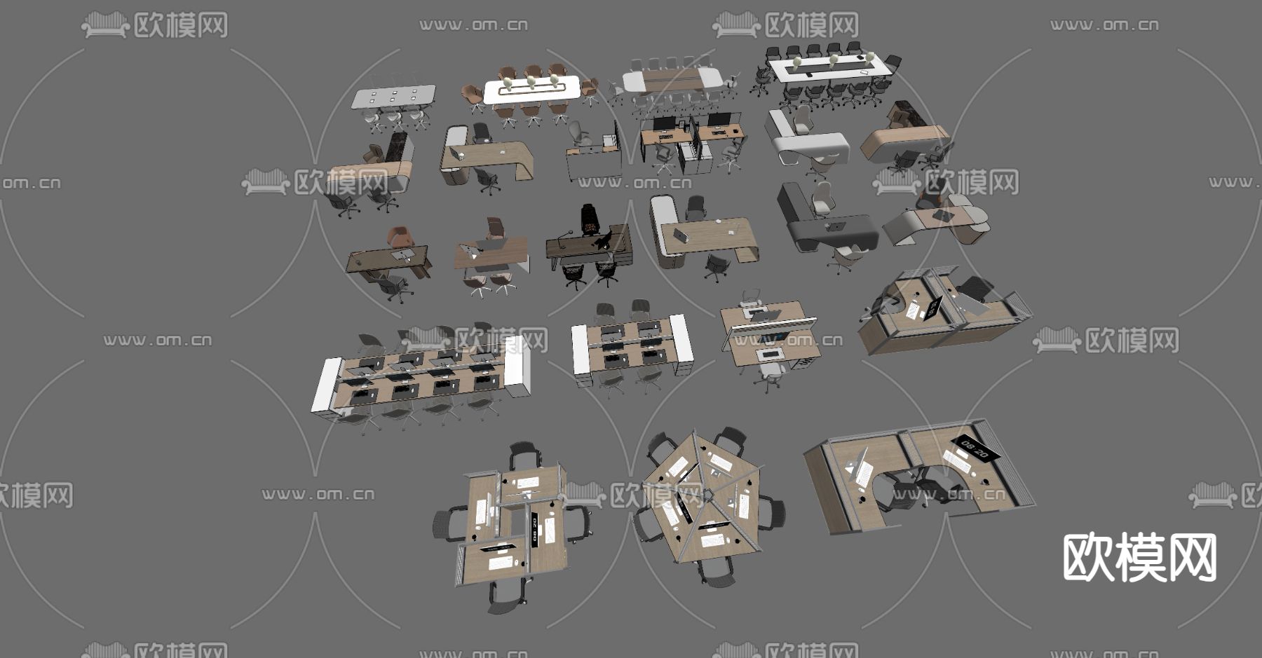 经理办公桌 会议桌椅su模型下载（渲染图1）