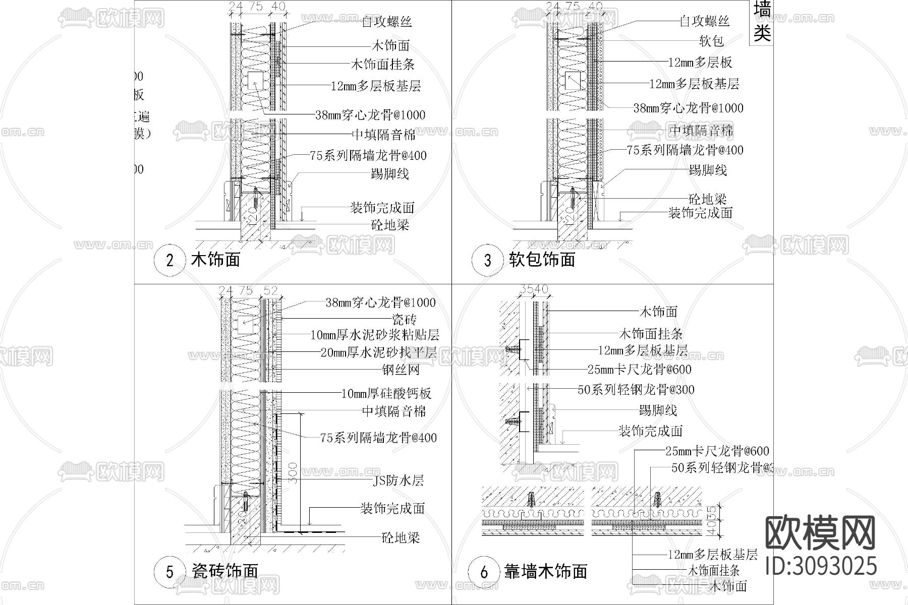 轻钢龙骨 隔墙钢结构 节点大样图下载（渲染图2）