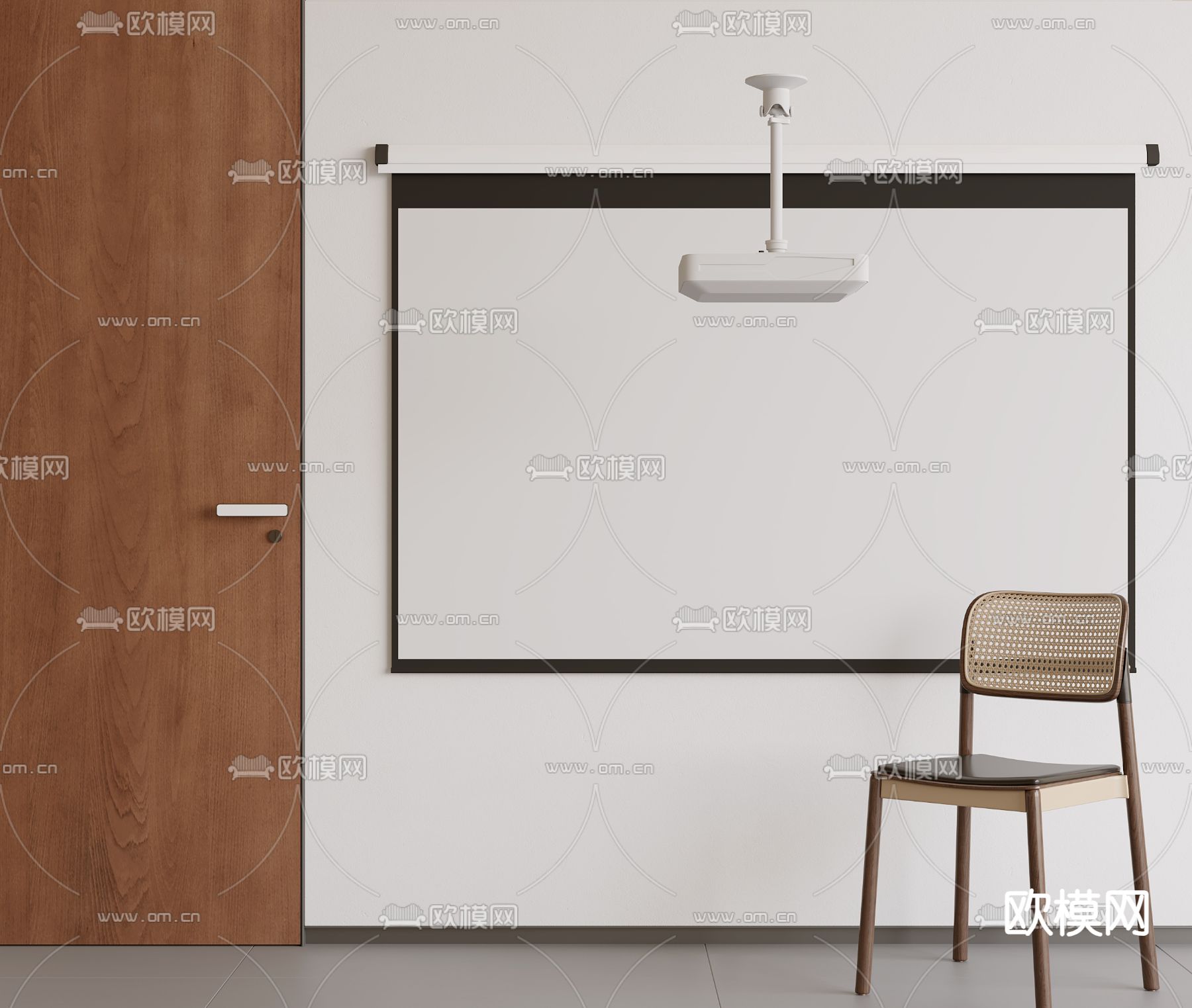 现代投影幕布 投影仪su模型下载（渲染图2）