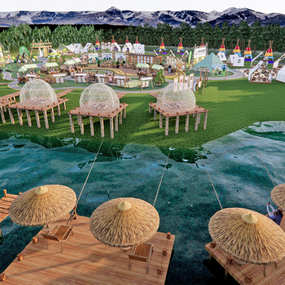 垂钓露营 生态垂钓基地su模型