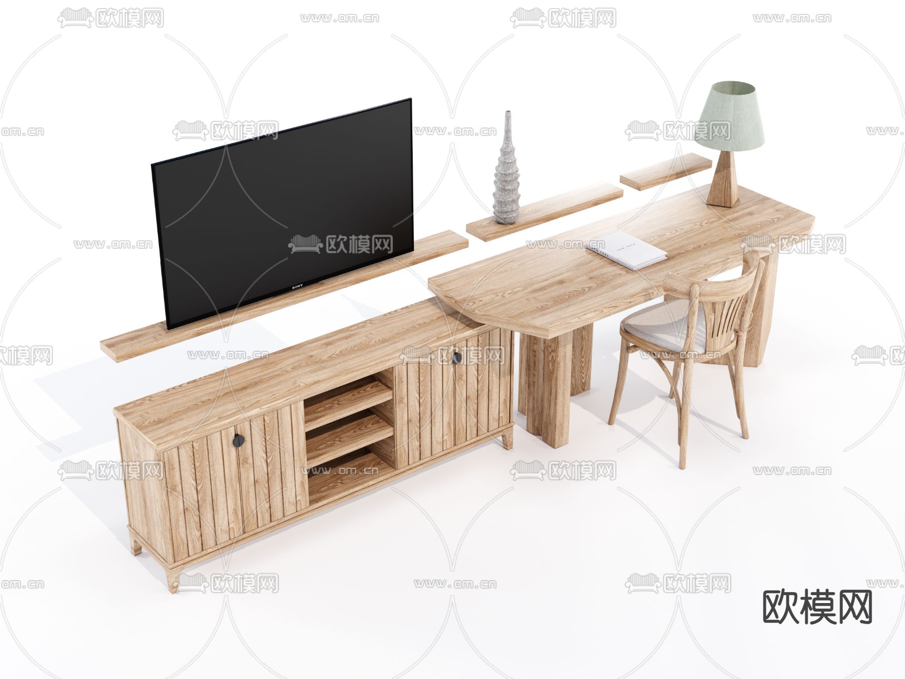现代实木书桌椅su模型下载（渲染图3）
