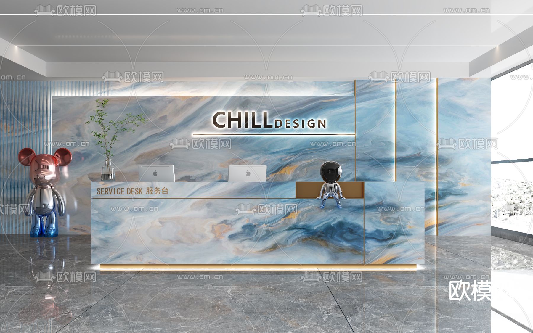 办公室前台 服务台3d模型下载