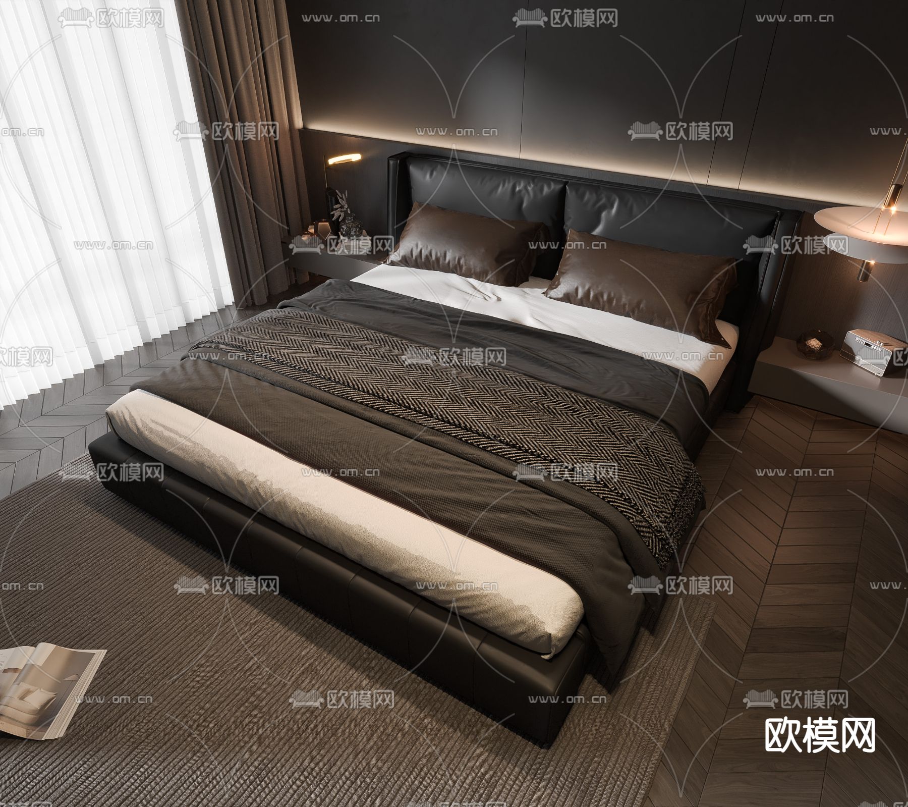 皮革双人床3d模型下载