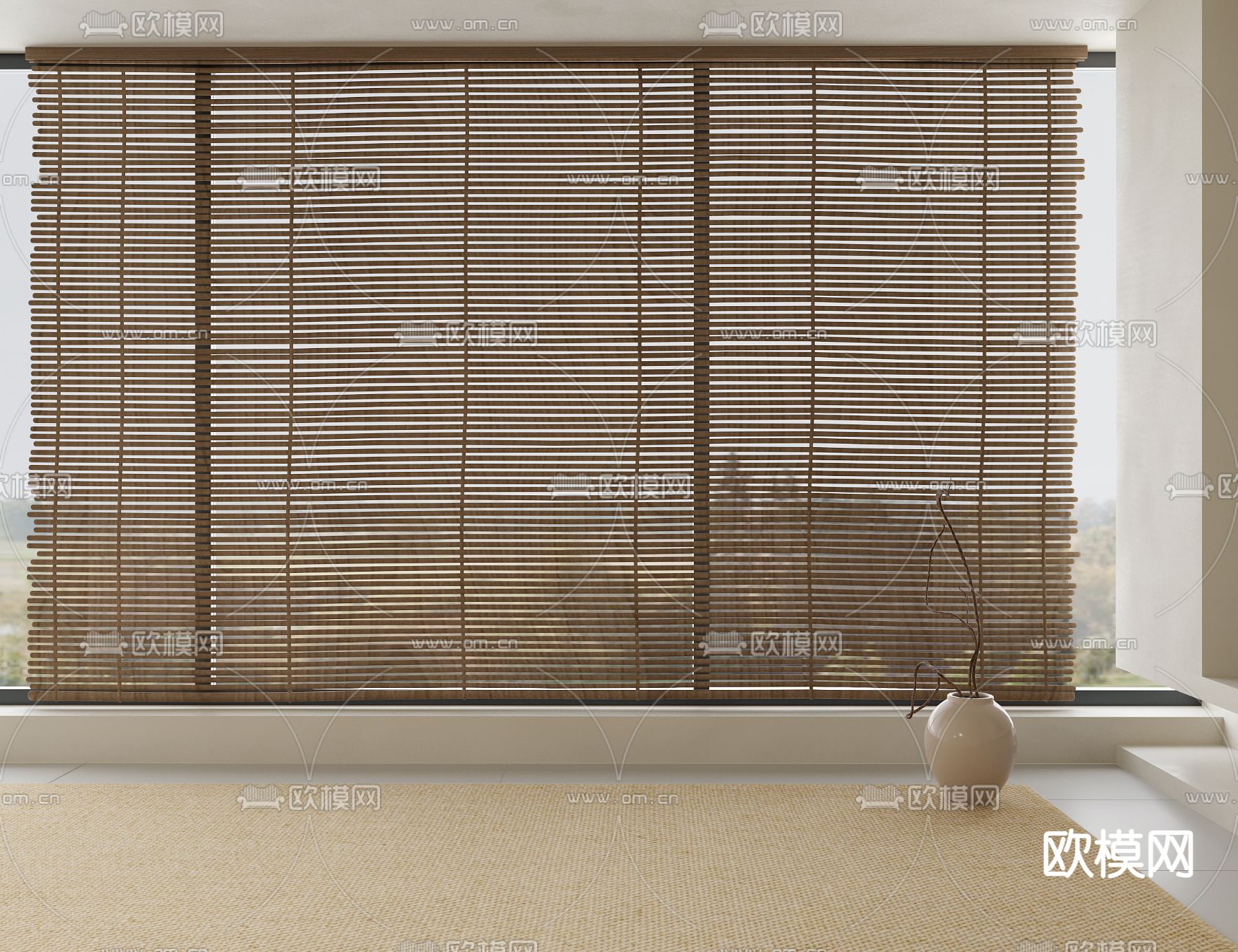 中式卷帘 竹帘 遮光窗帘su模型下载（渲染图2）