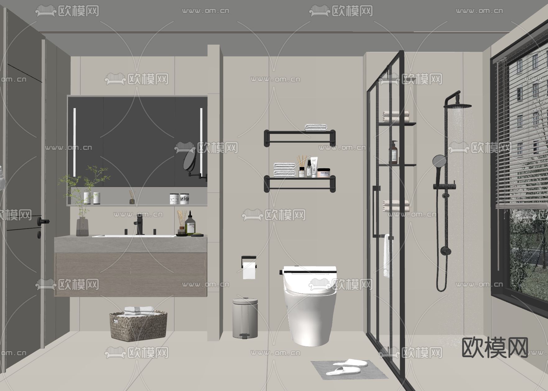 现代卫生间 浴室su模型下载（渲染图1）