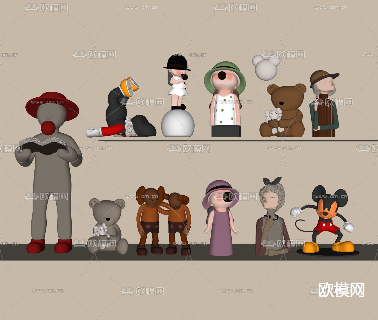 公仔 卡通摆件 雕塑 玩具摆件su模型下载（渲染图1）
