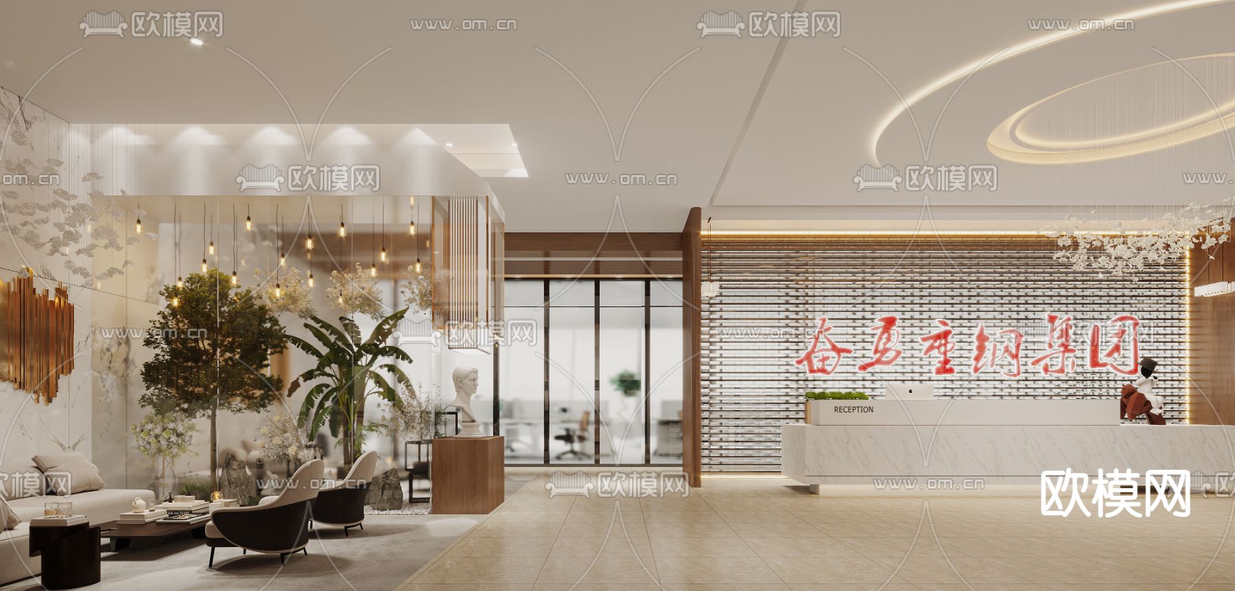 轻奢办公室 前台接待3d模型下载