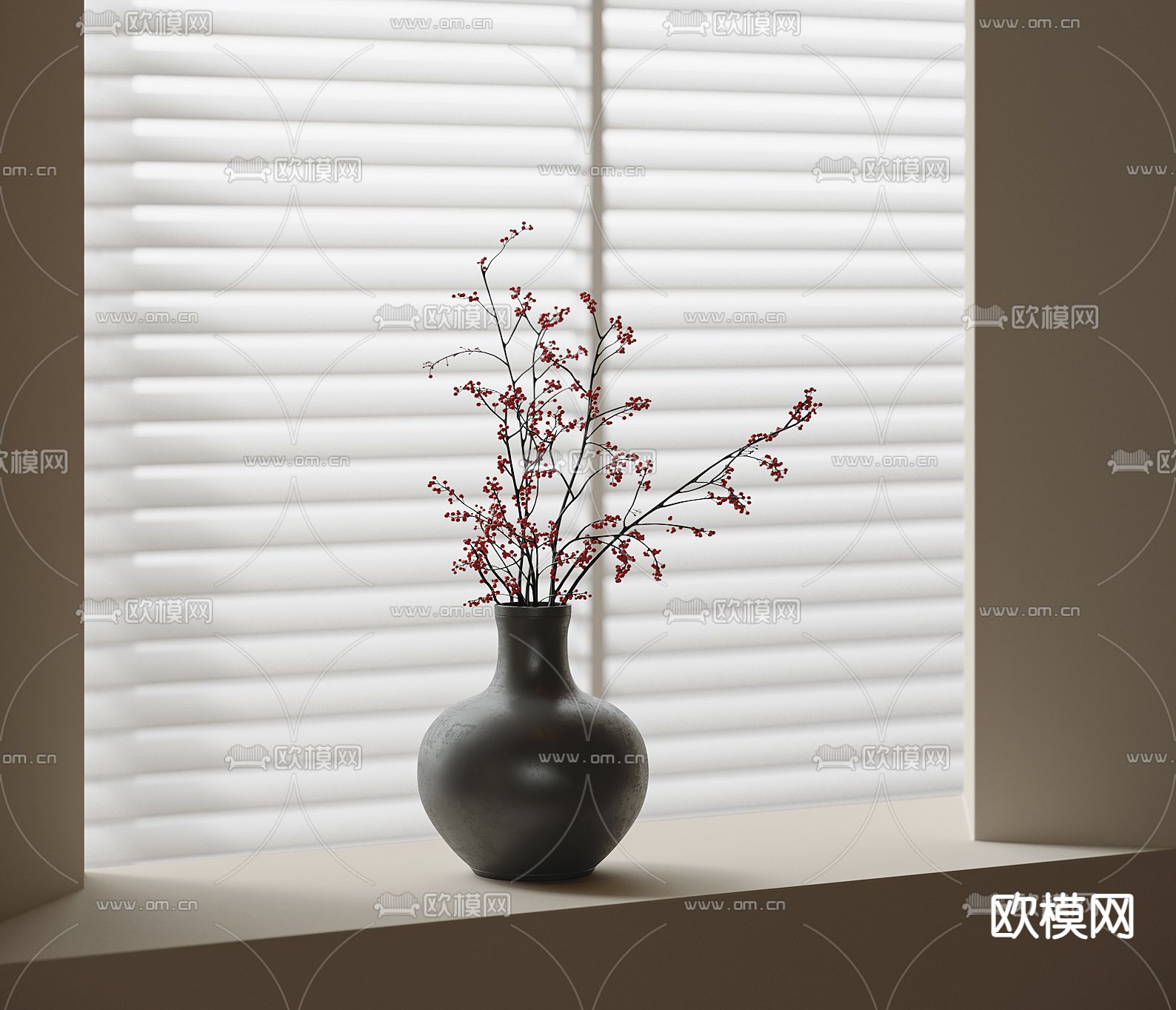 中古风花瓶 花艺su模型下载（渲染图2）