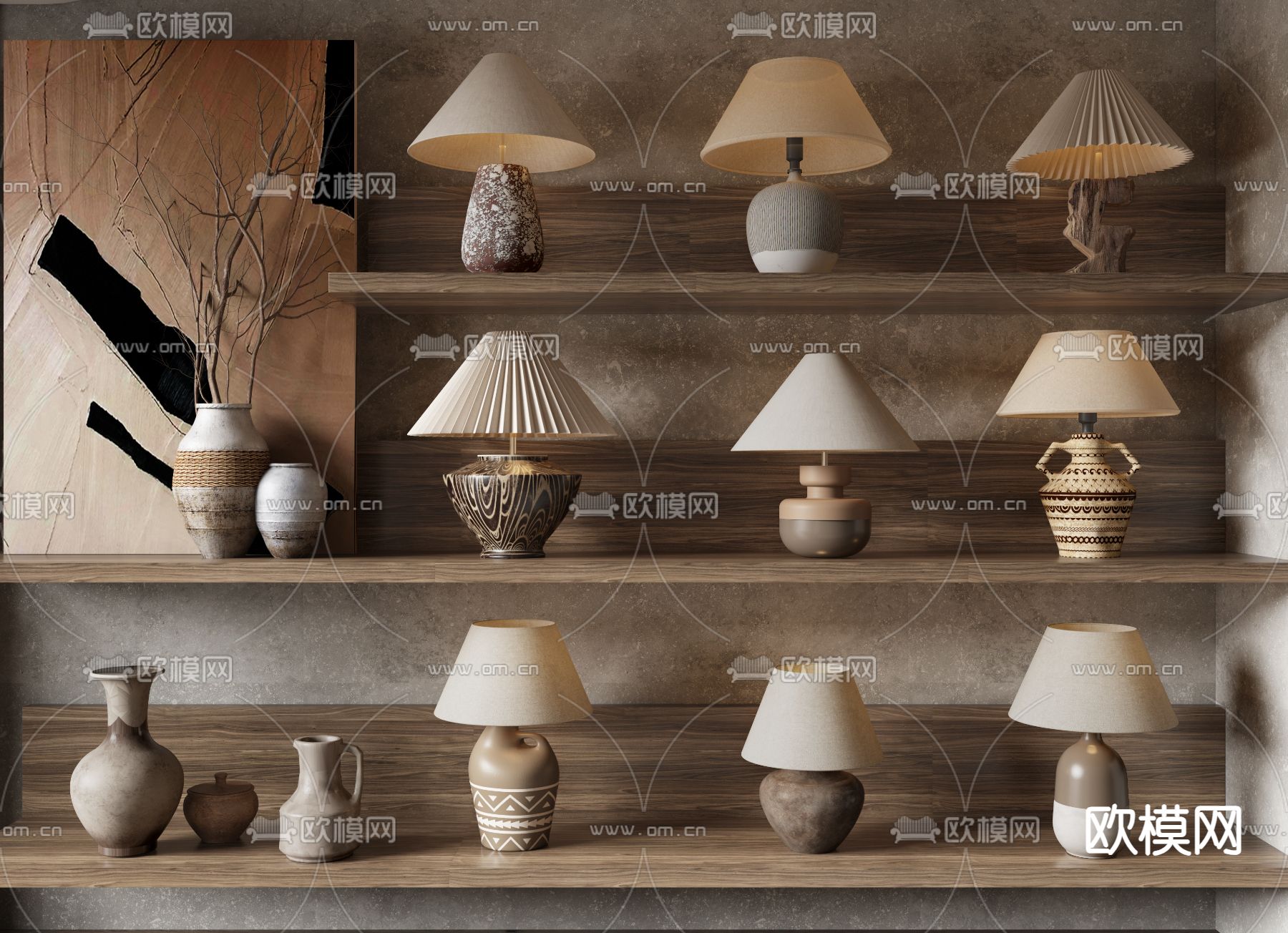 侘寂台灯 陶罐台灯3d模型下载（渲染图1）