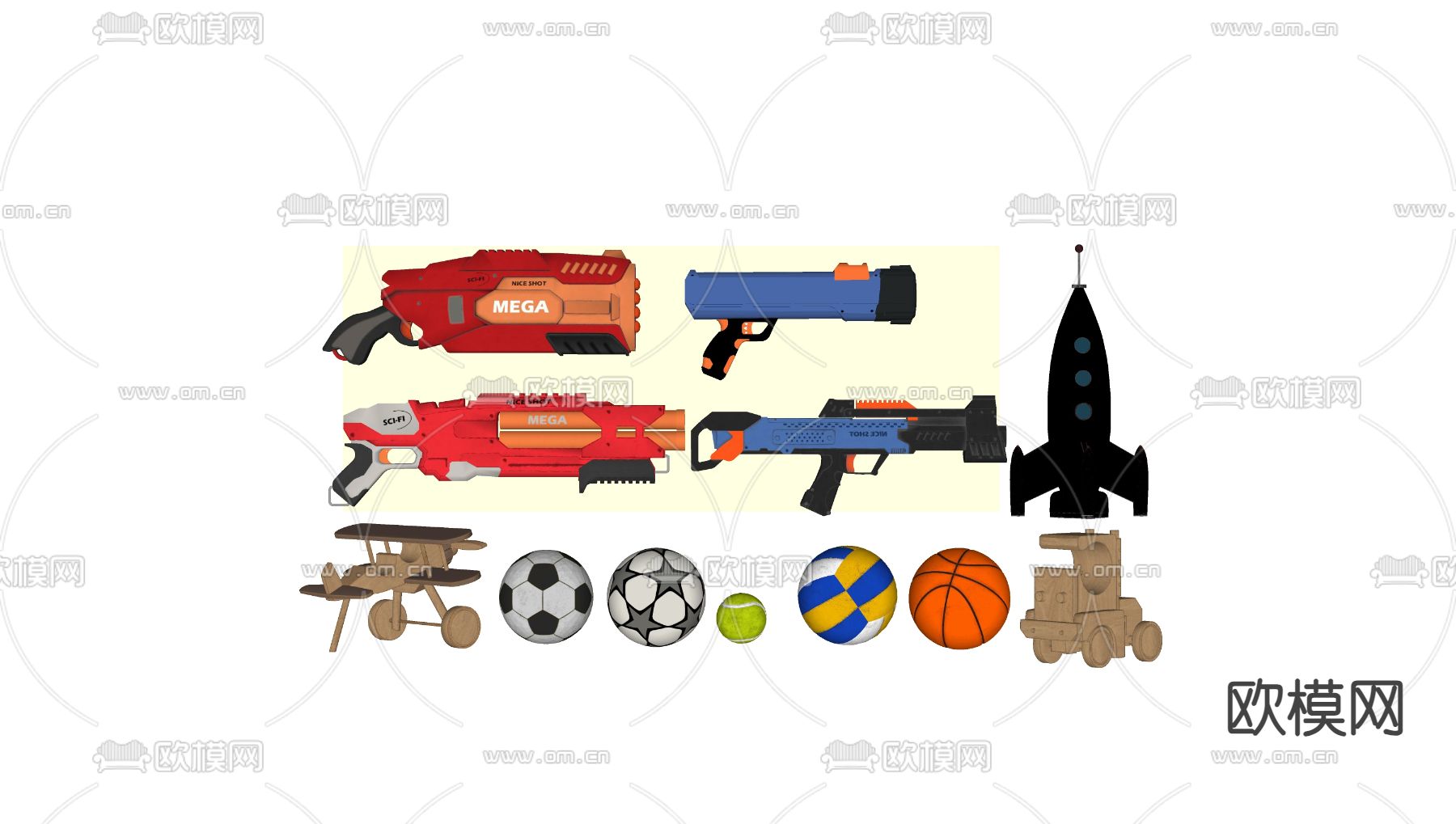 现代儿童玩具球类su模型下载（渲染图1）