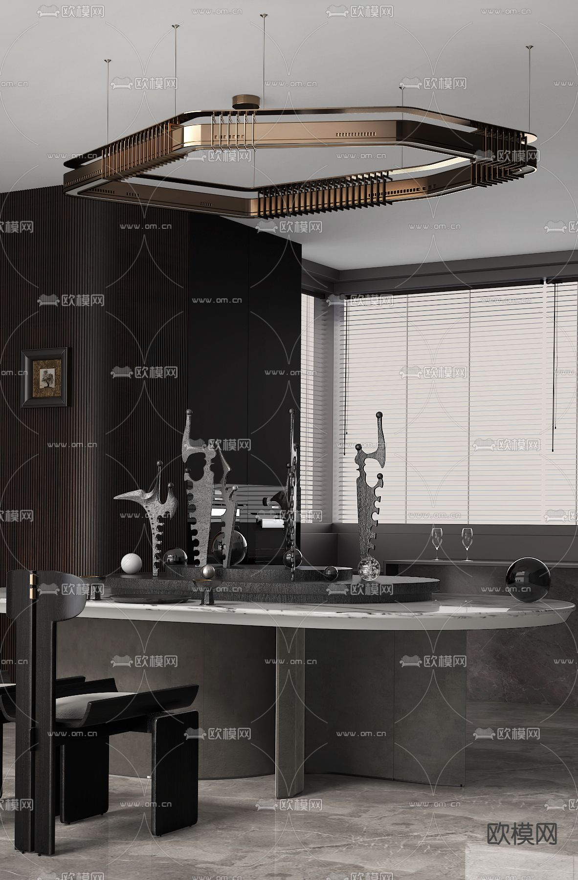 澍田设计 高级灰餐厅3d模型下载