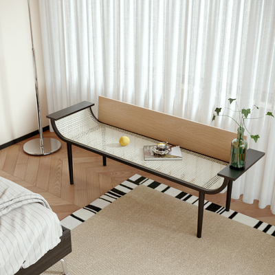  中古风藤编床尾凳 换鞋凳su模型 