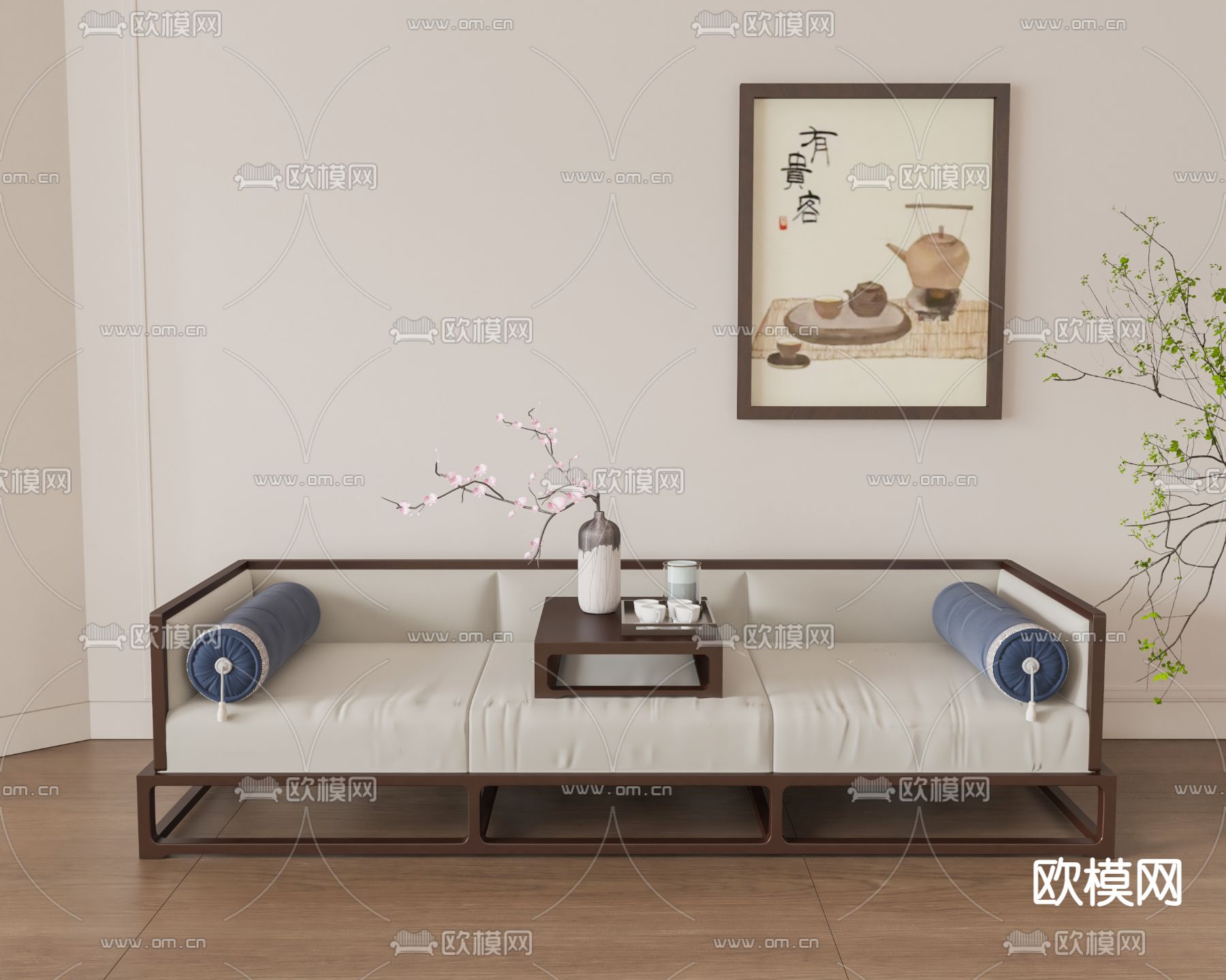 新中式罗汉床3d模型下载